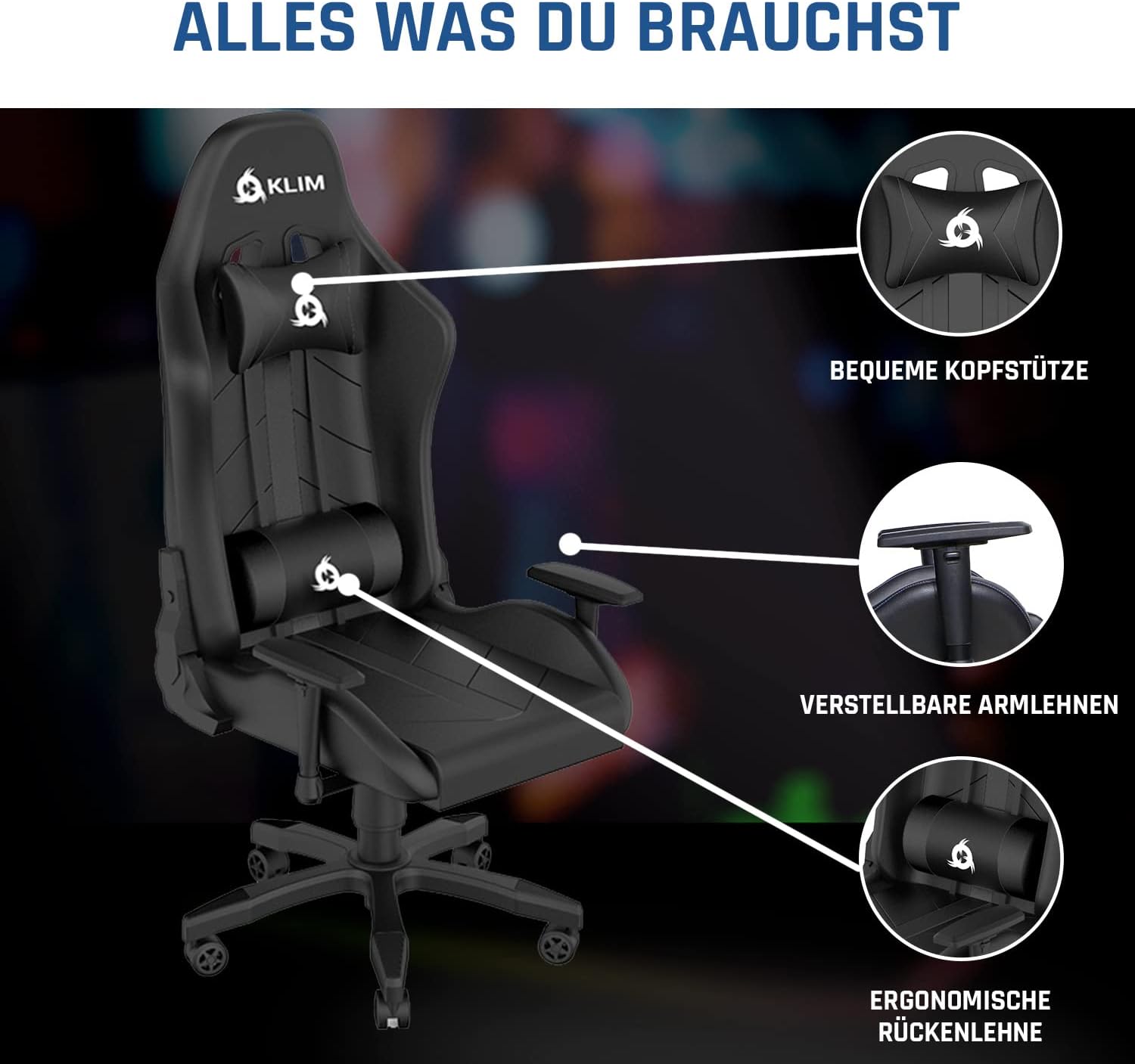 KLIM 1st Black Gaming Stuhl