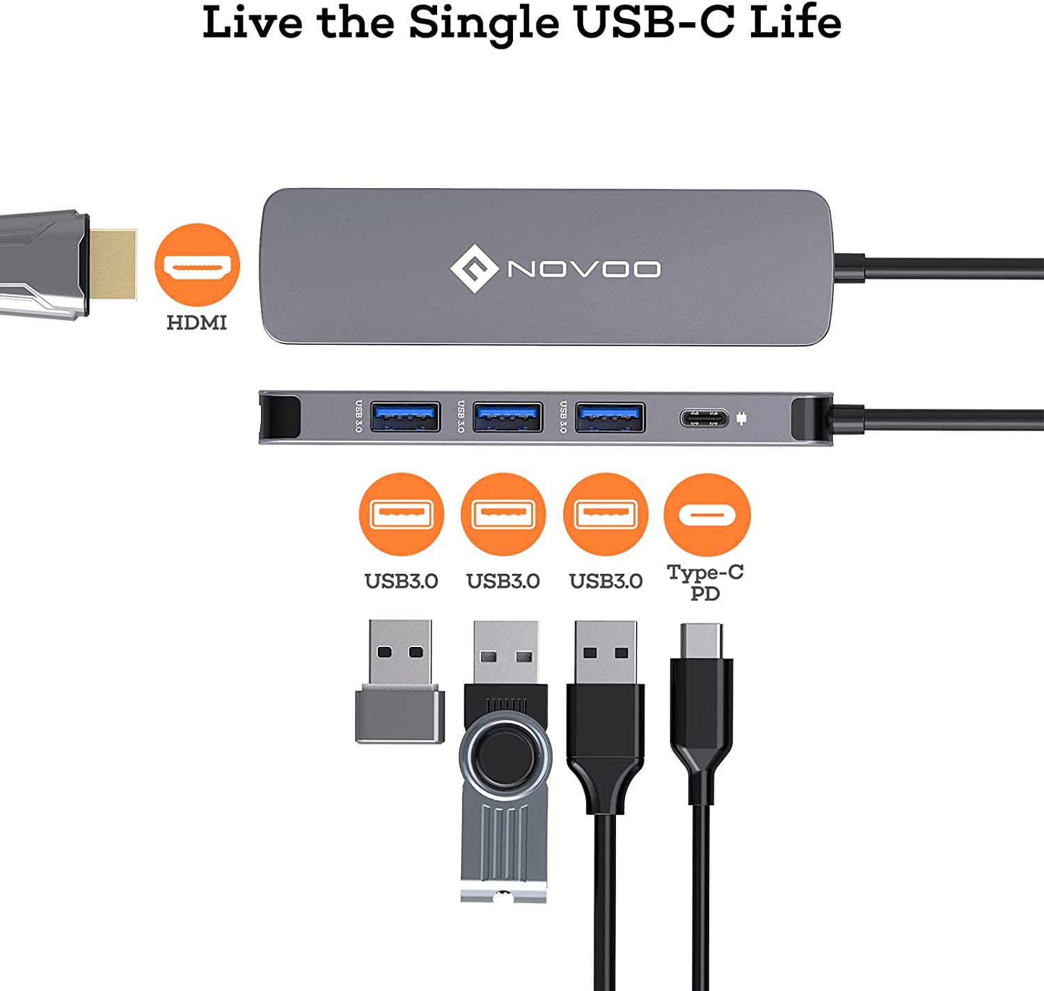 NOVOO USB-C Aluminium Hub 5 Anschlüsse mit PD