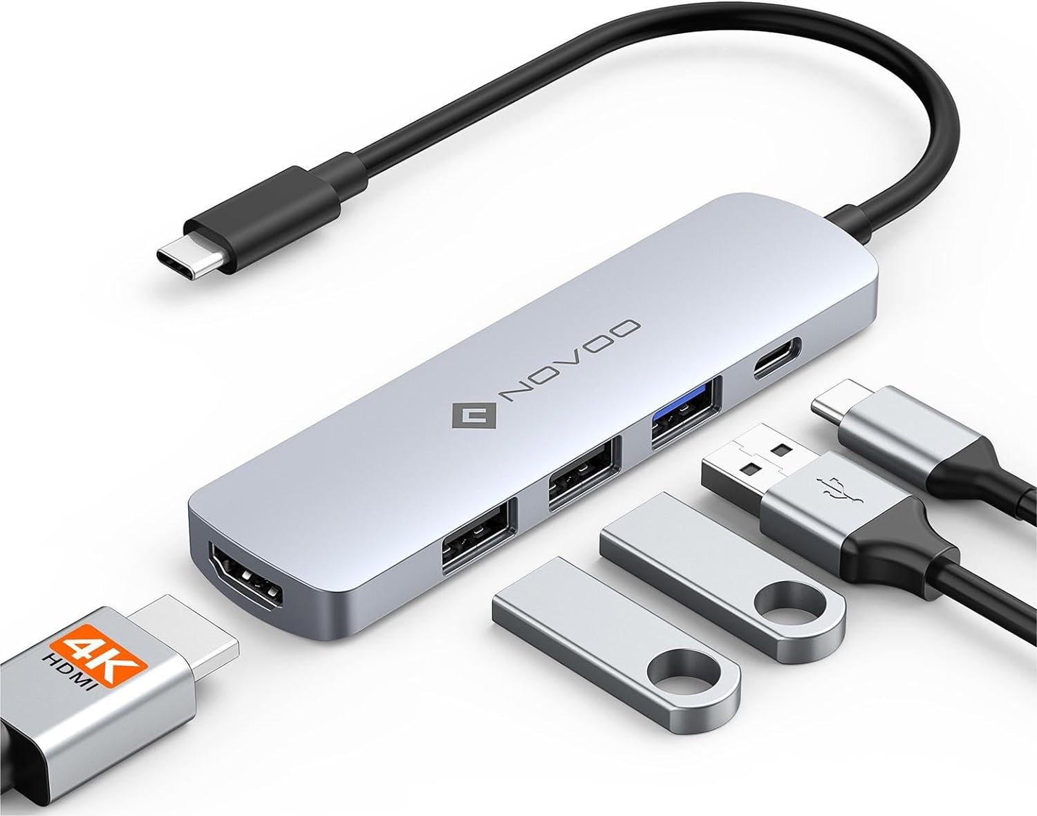 NOVOO USB-C Hub mit 4K HDMI, 100W PD, 3 USB-A Datenports 5Gbps
