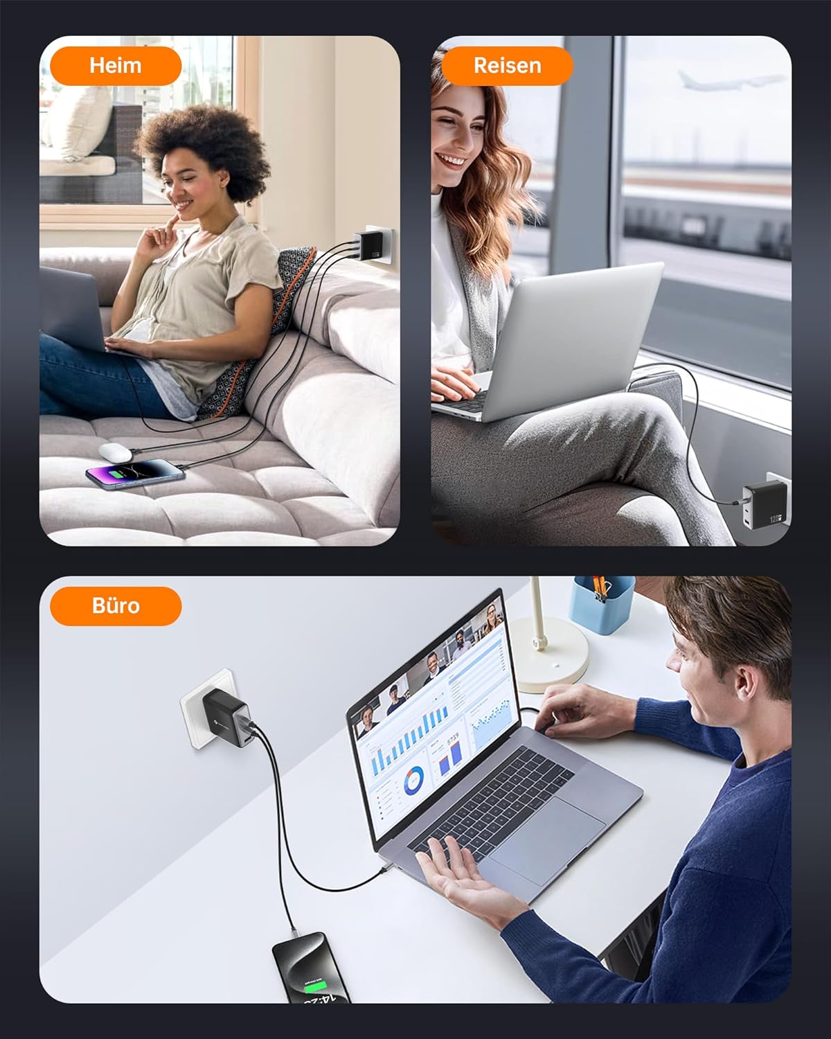 NOVOO 120W USB-C Ladegerät GaN Ⅲ inkl. Schnellladefunktion mit 2 PD 100W Typ-C Ladekabel