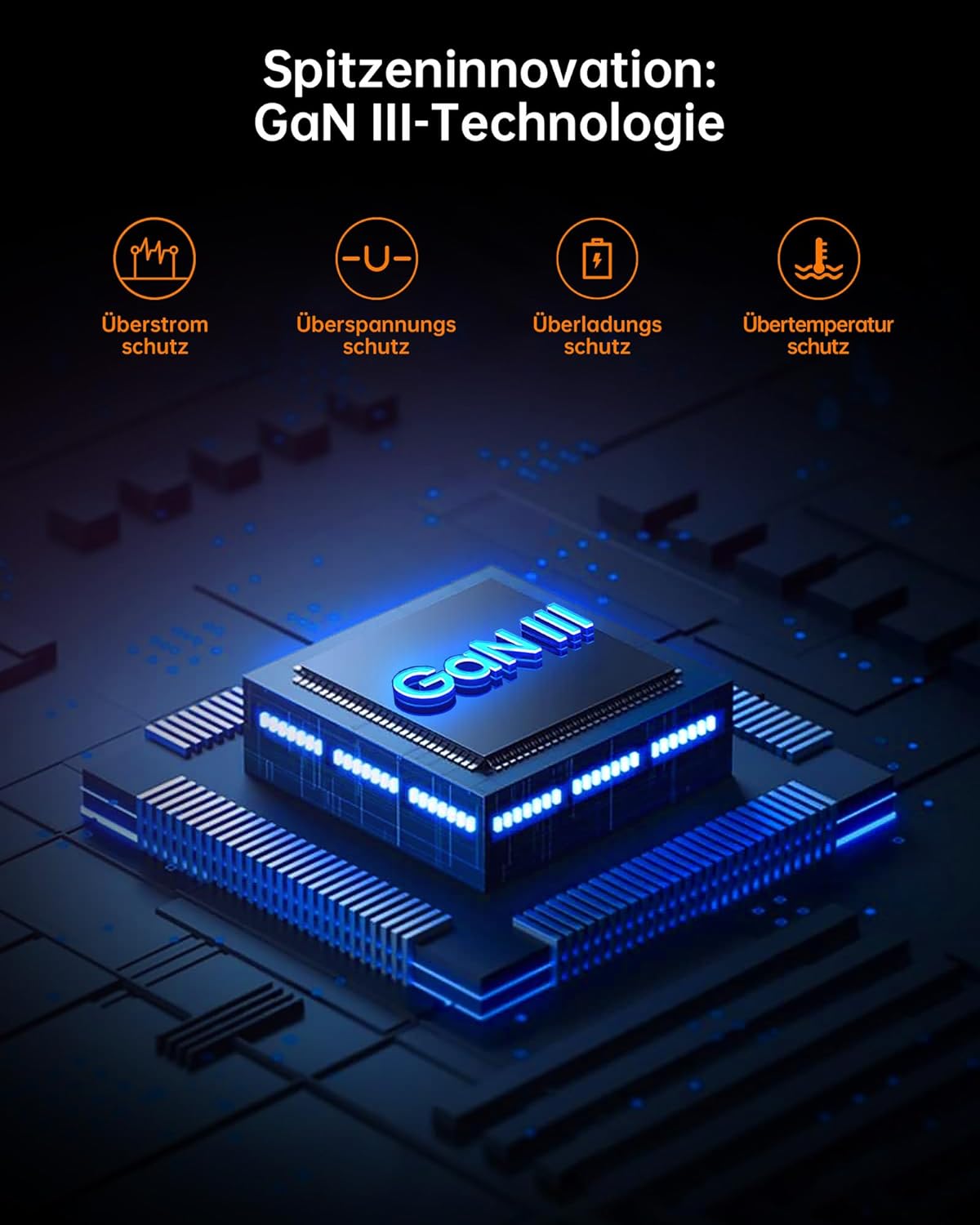 NOVOO 67W USB-C Ladegerät 3-Port GaN Ⅲ inkl. Schnellladefunktion mit 2x PD 100W Typ-C Ladekabel
