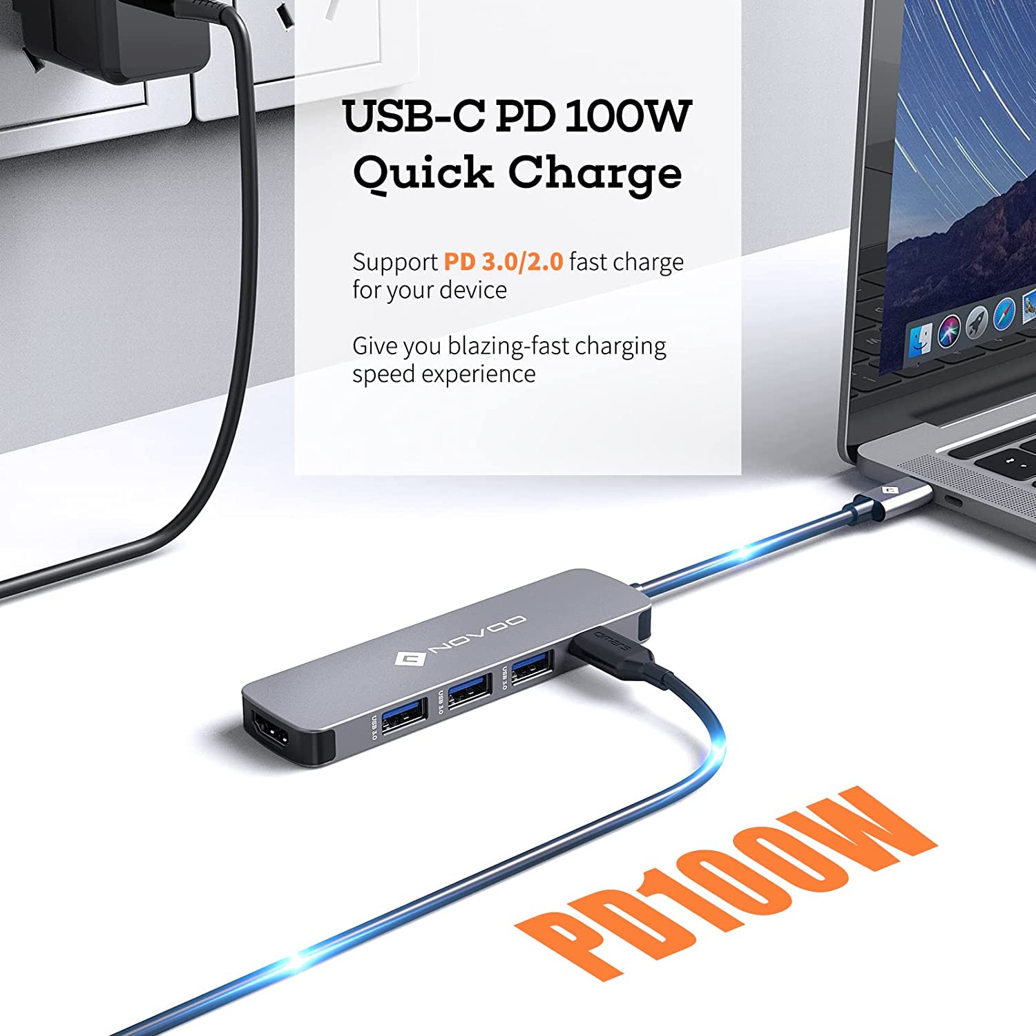 NOVOO USB-C Aluminium Hub 5 Anschlüsse mit PD