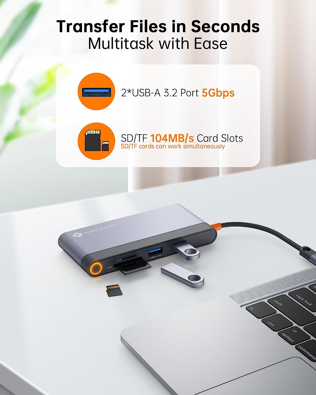 NOVOO USB-C Docking Station 4K@60Hz Dual HDMI 8-in-1 Adapter mit Dual HDMI, PD 100W, 1Gbps Ethernet, 2x USB 3.0, SD&TF