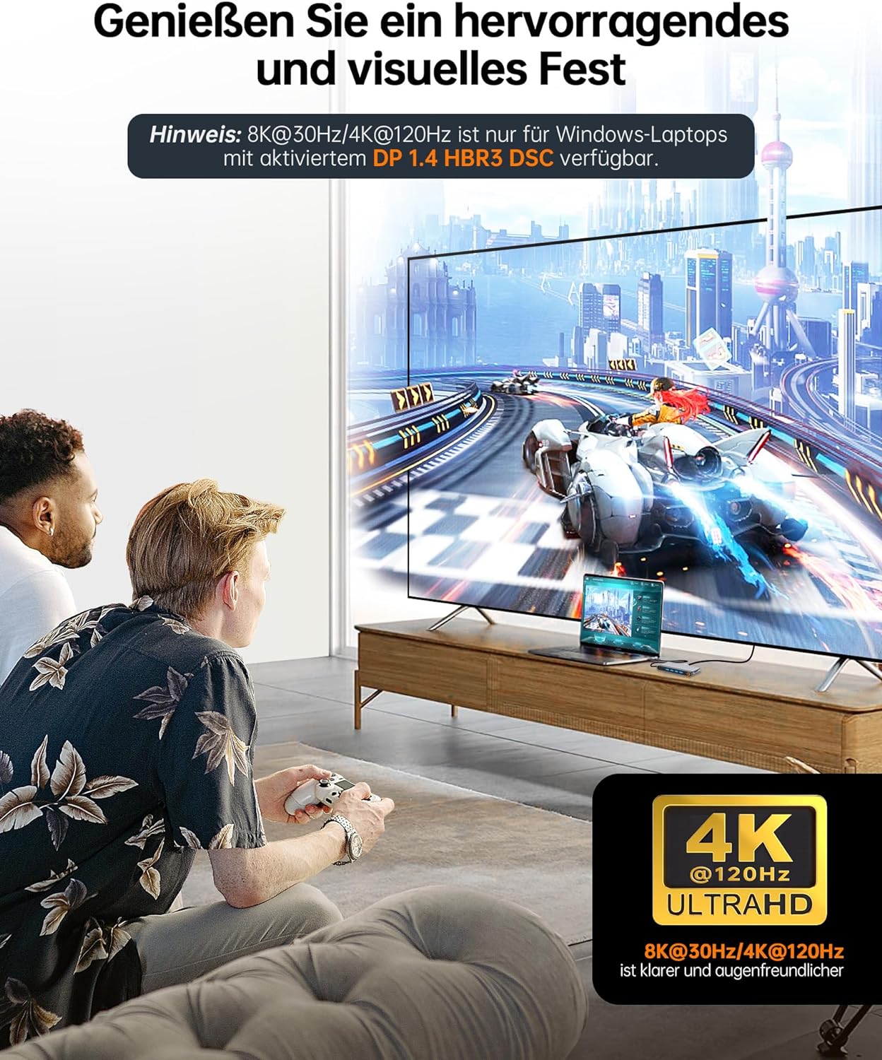 NOVOO USB-C Hub mit 14 Anschlüsse, 4K@120Hz DisplayPort, 2HDMI 4K@60Hz, VGA, 4x USB-A und 1USB-C Datenübertragung, PD 100W, Gigabit Ethernet, SD/TF, Audio/Mic ( 40cm Kabel)