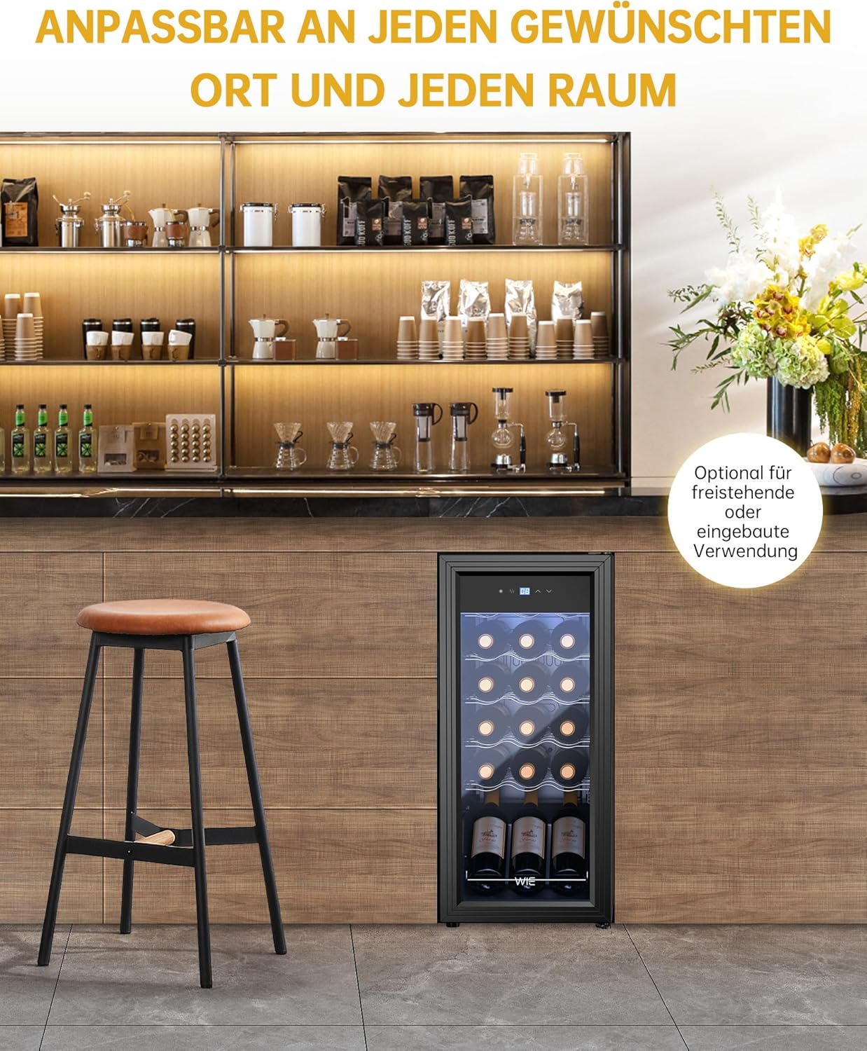 WIE Weinkühlschrank für 18 Flaschen mit Anti-UV Glastür 5-18°C