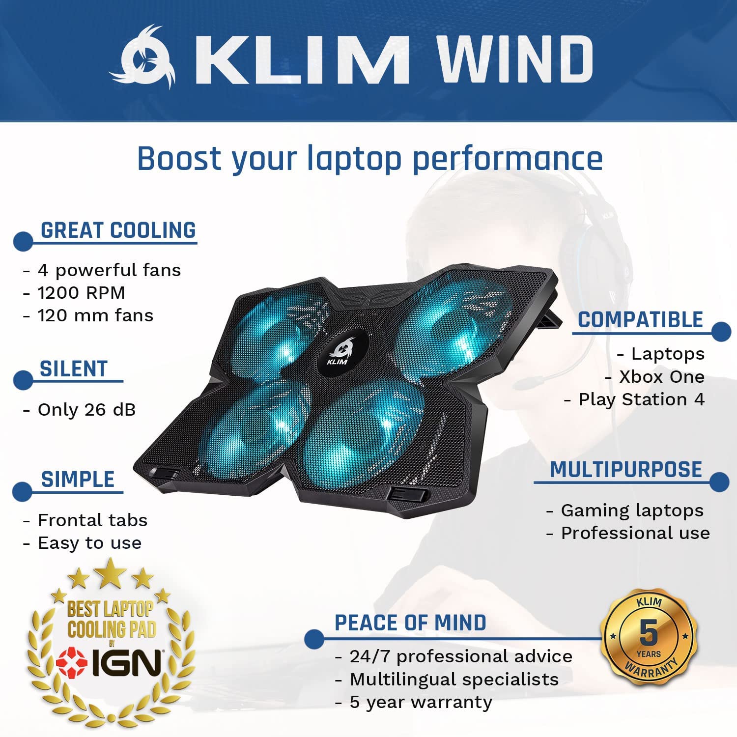 KLIM Wind Cyan Laptop Kühler
