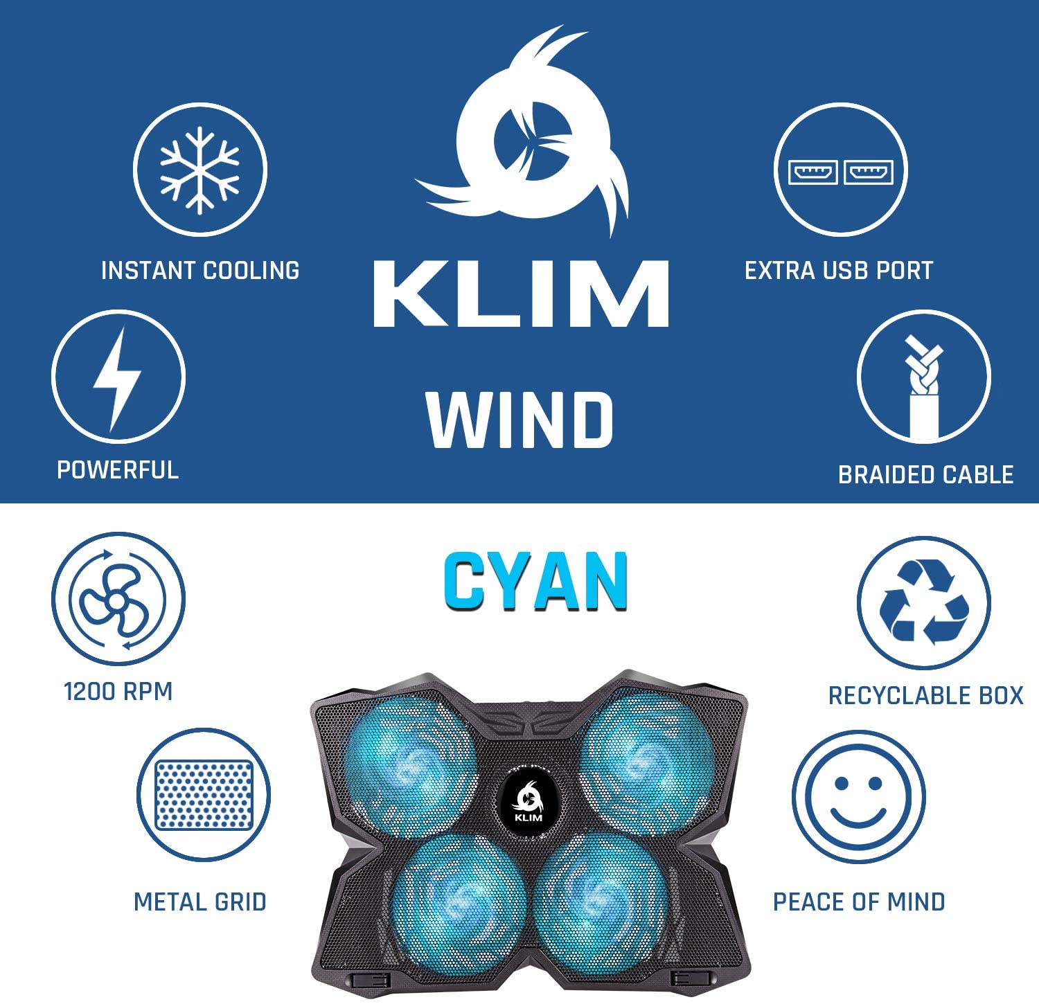 KLIM Wind Cyan Laptop Kühler
