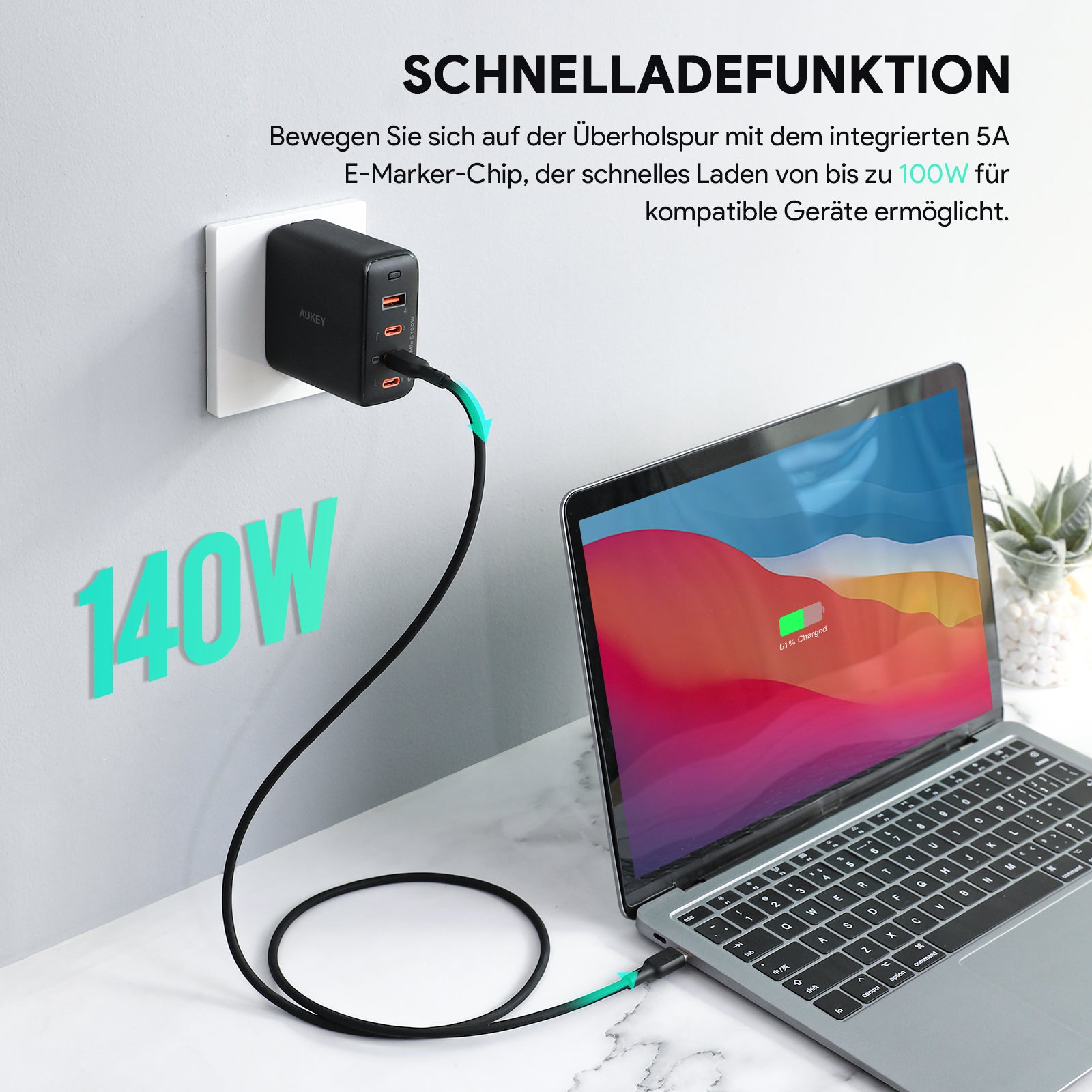 AUKEY CB-SCC101 USB-C zu USB-C 1M 100W Silikon Handy Ladekabel USB 2.0