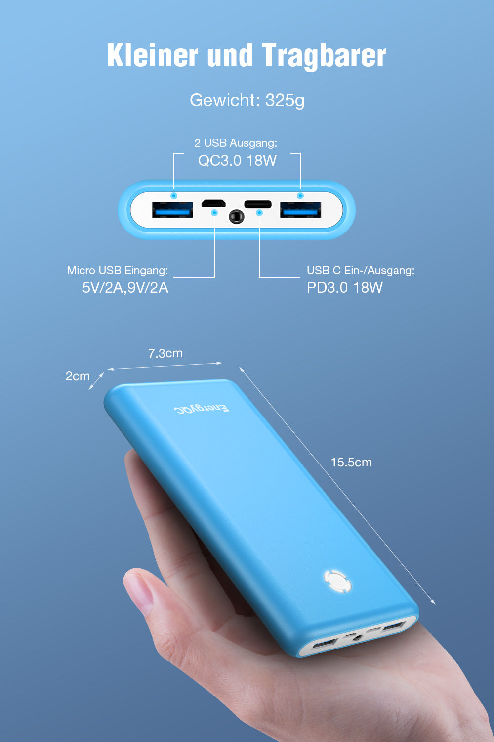 EnergyQC Powerbank 20000mAh blau