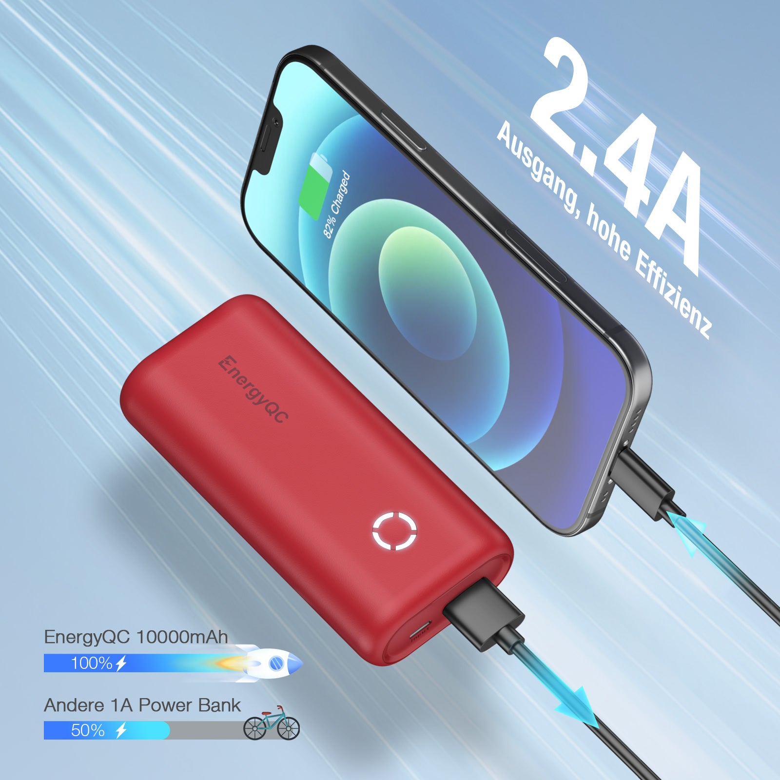 EnergyQC Powerbank 10000mAh rot