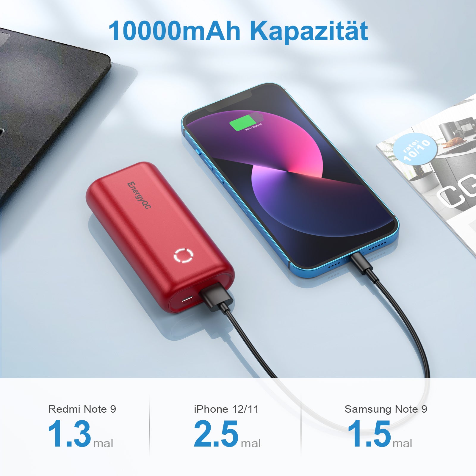 EnergyQC Powerbank 10000mAh rot