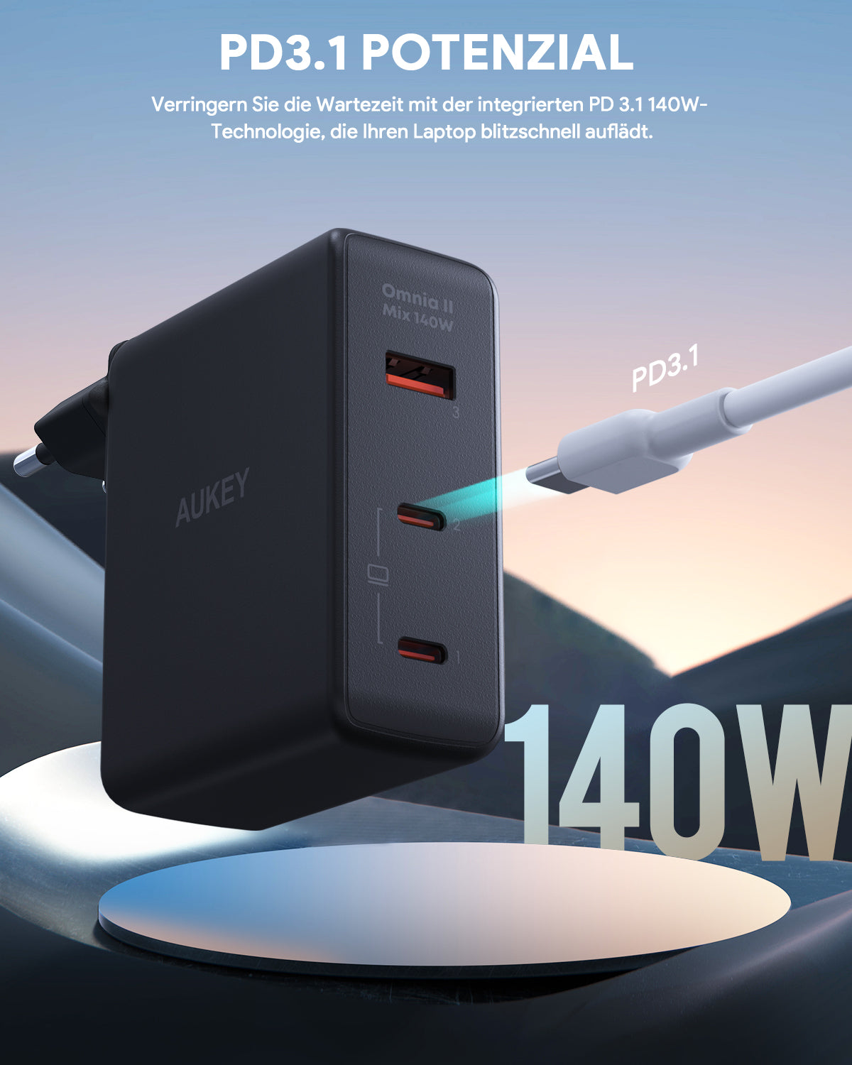 AUKEY PA-B7O Omnia II Mix 140W 3-Port GaN PD 3.1 Handy Ladegerät