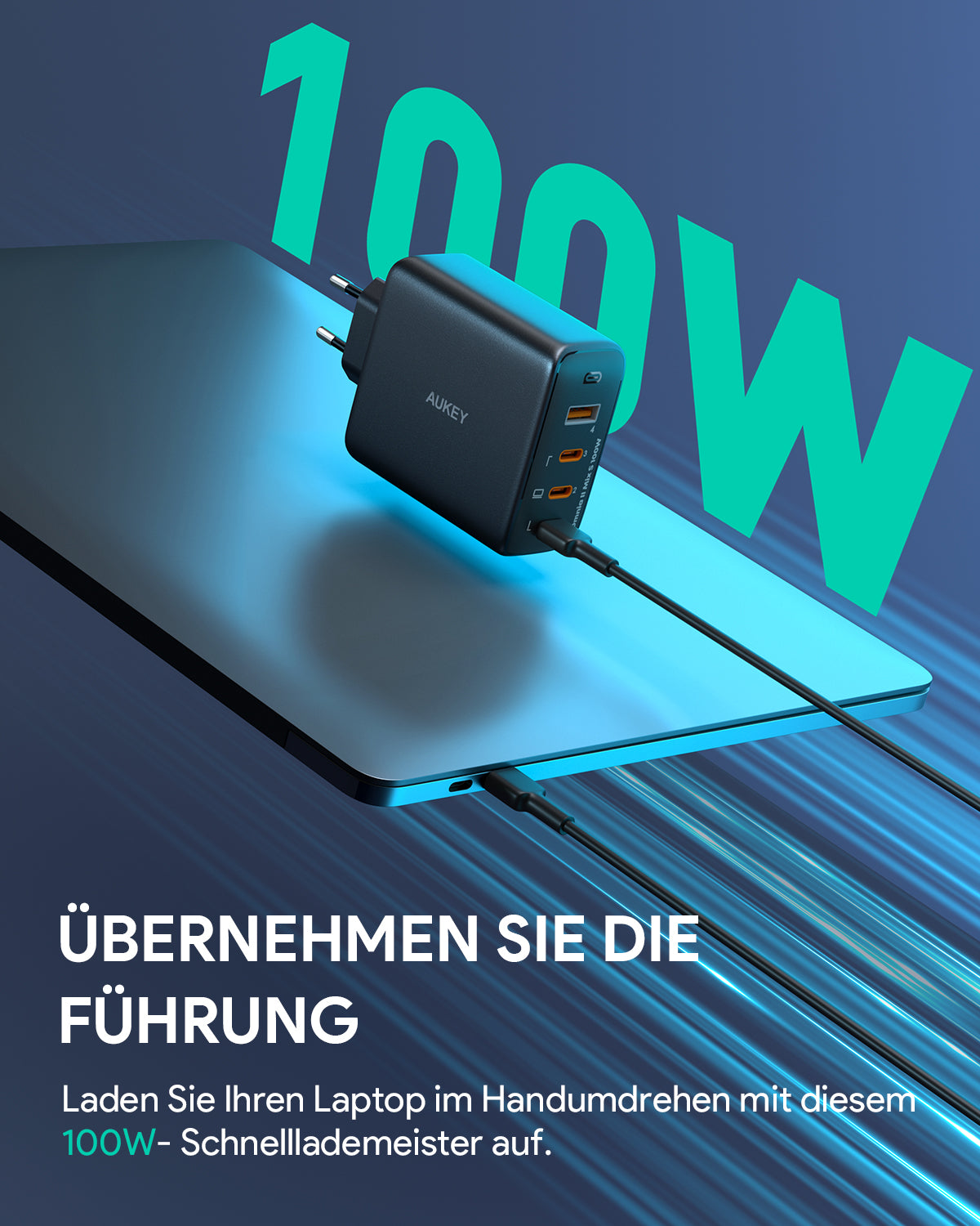 AUKEY PA-B7S Omnia II 100W 4-Port PD Ladegerät mit GaN Fast-Technologie für USB-C Laptops