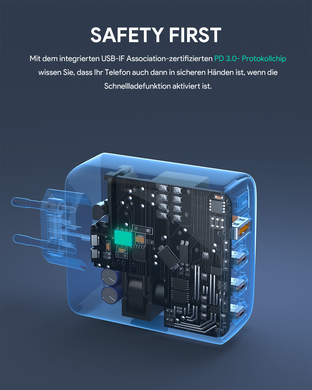 AUKEY PA-B7S Omnia II 100W 4-Port PD Ladegerät mit GaN Fast-Technologie für USB-C Laptops