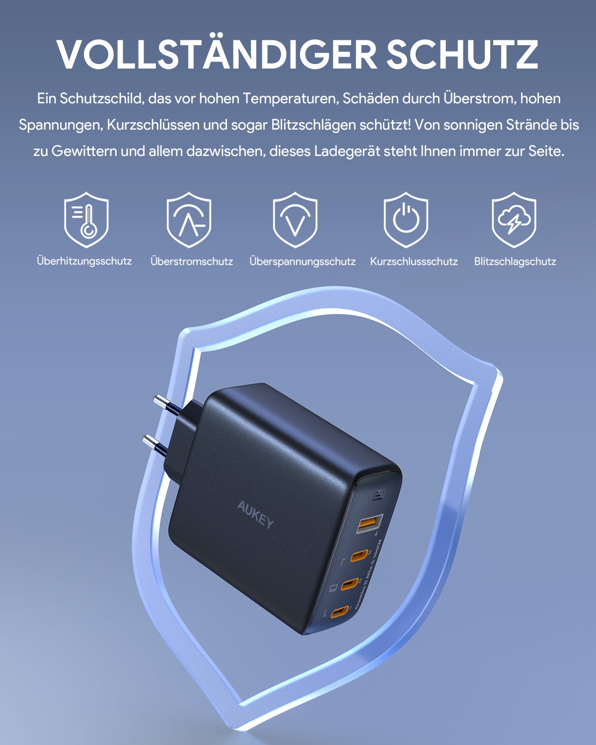 AUKEY PA-B7S Omnia II 100W 4-Port PD Ladegerät mit GaN Fast-Technologie für USB-C Laptops