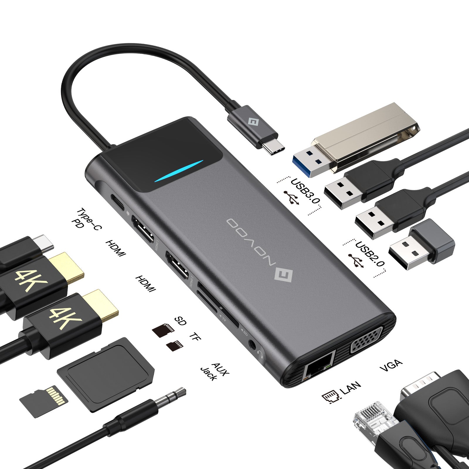 NOVOO USB-C Aluminium Hub 12 Anschlüsse