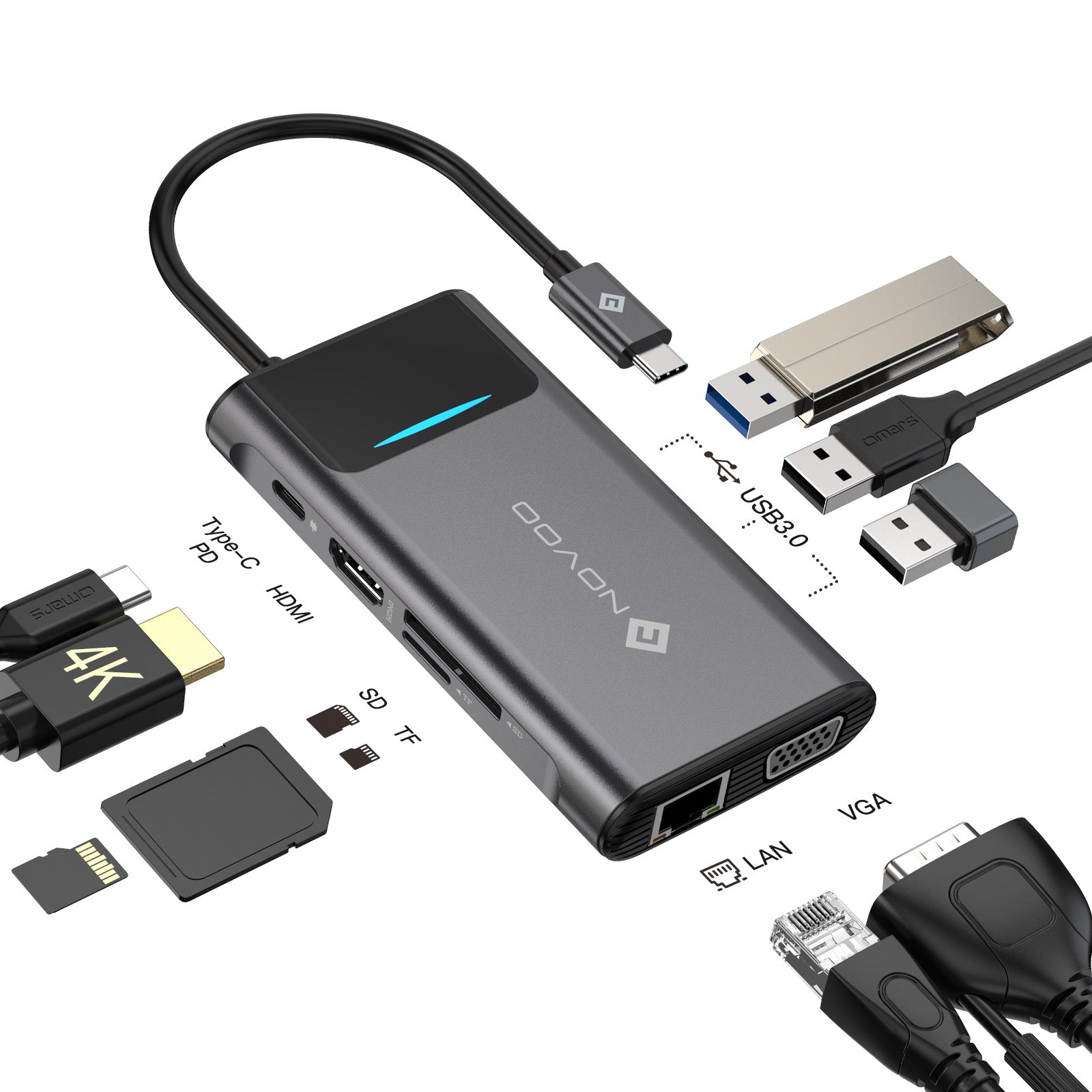 NOVOO USB-C Aluminium Hub 9 Anschlüsse