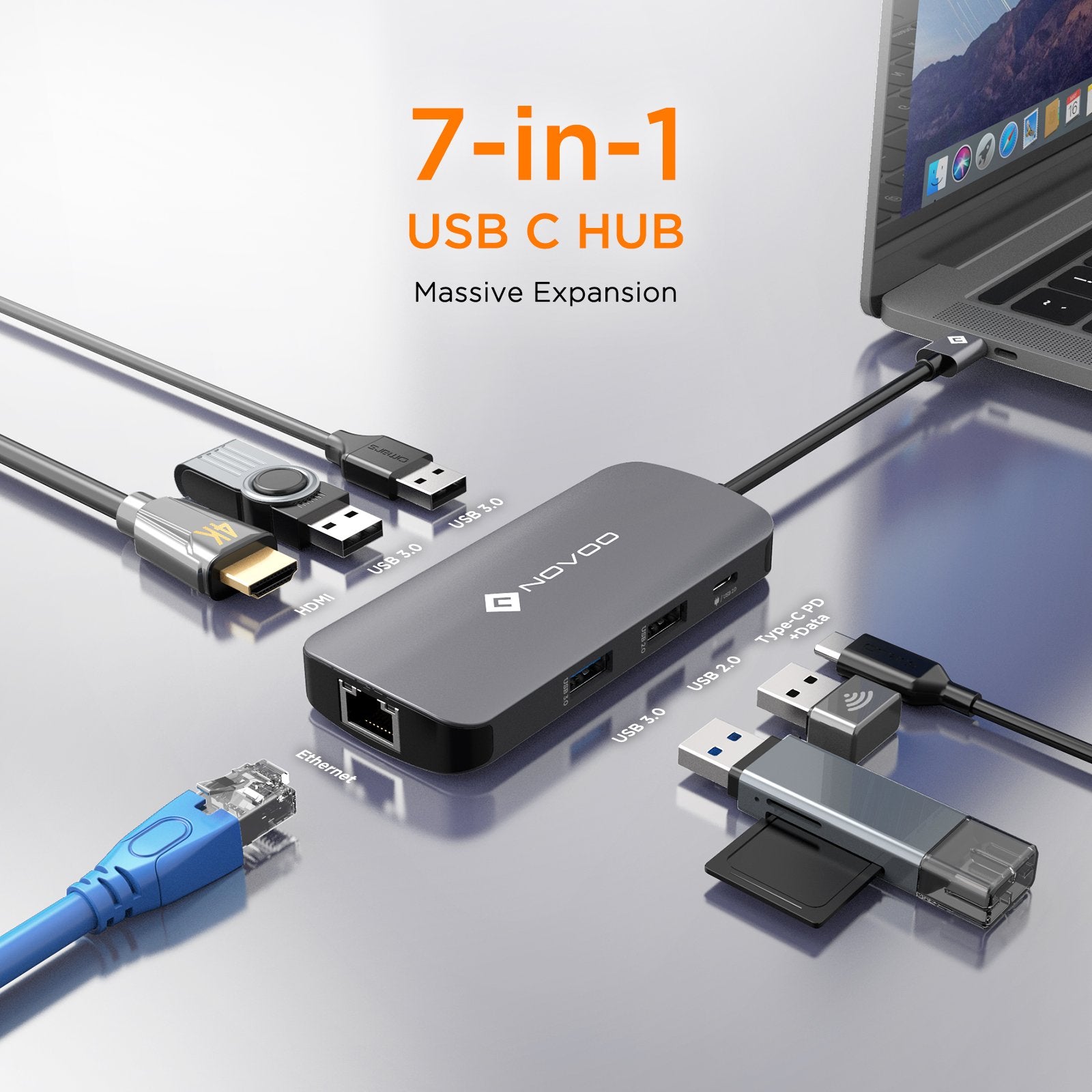 NOVOO USB-C Aluminium Hub 7 Anschlüsse