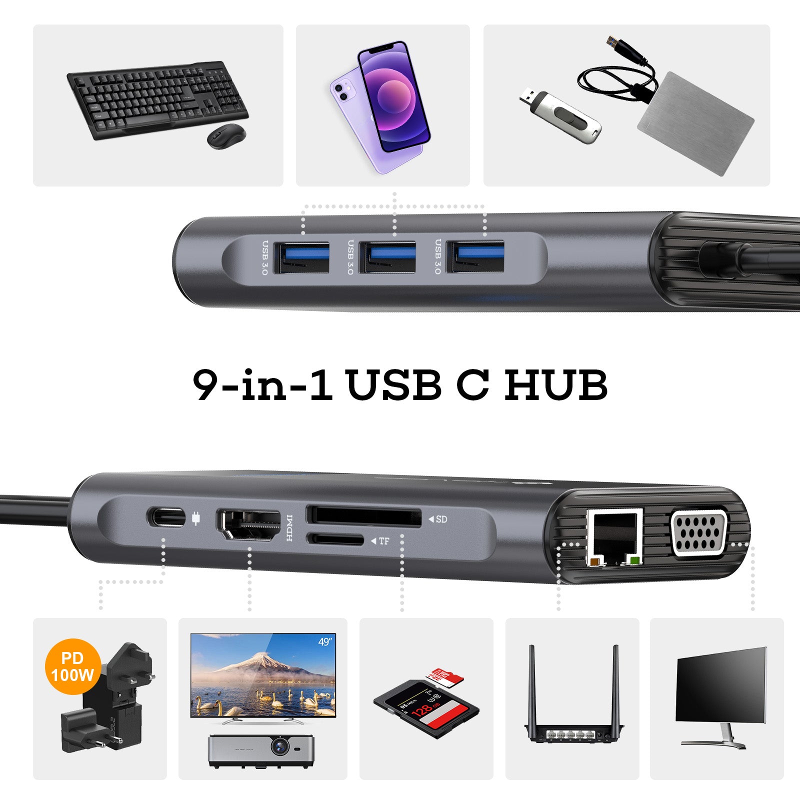 NOVOO USB-C Aluminium Hub 9 Anschlüsse