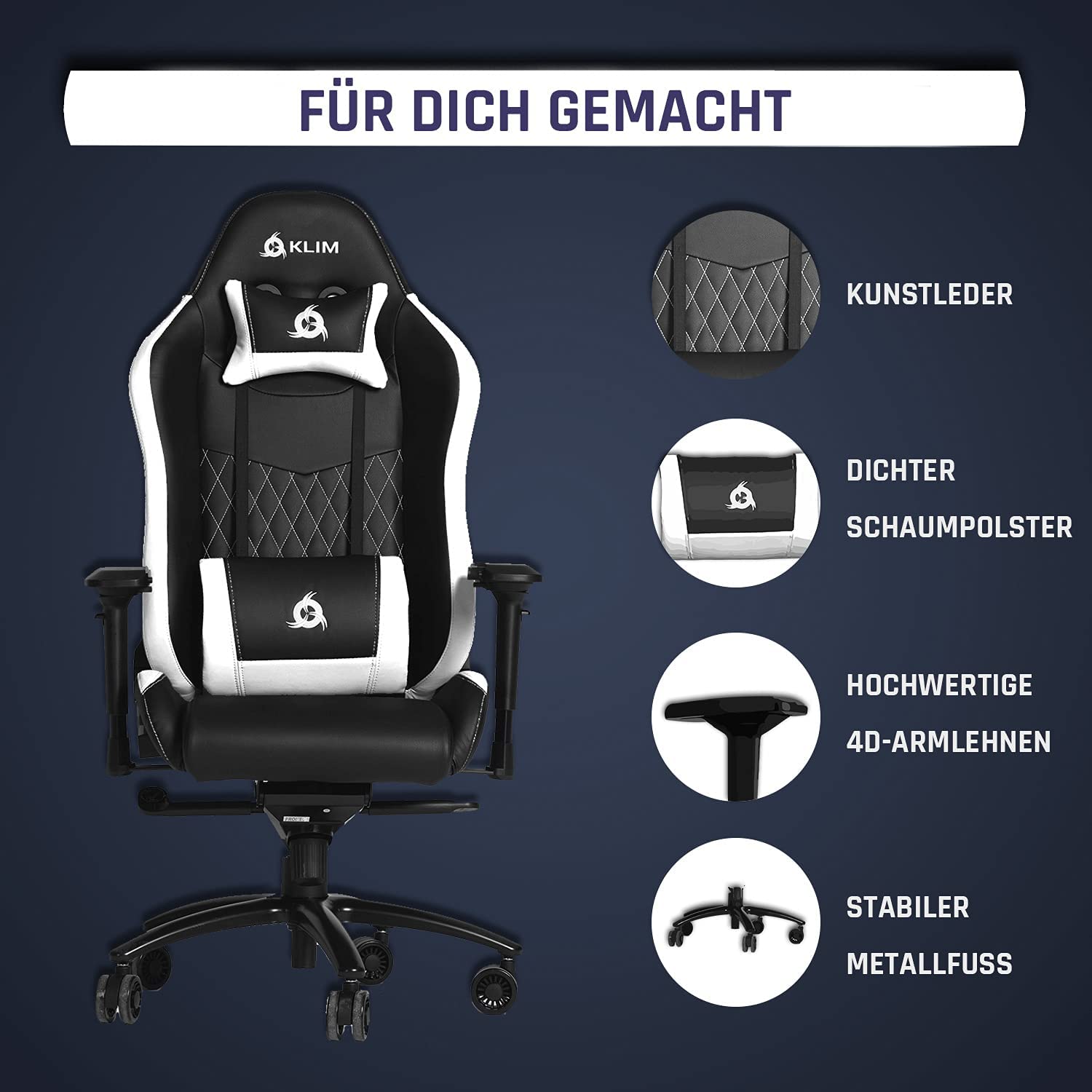 KLIM Esports white Gaming Stuhl