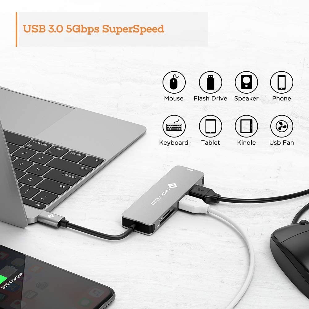 NOVOO USB-C Aluminium Hub 5 Anschlüsse
