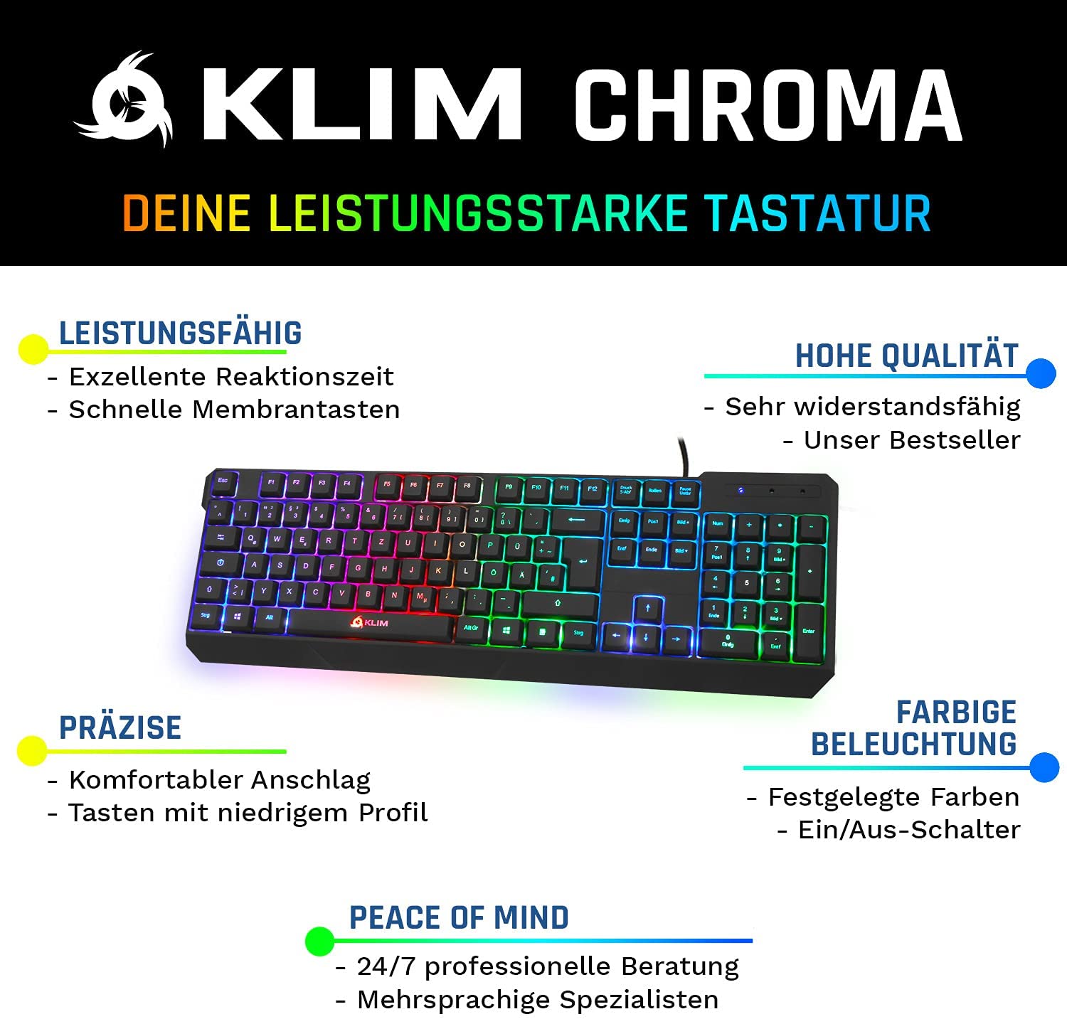 KLIM Chroma DE Gaming Tastatur kabelgebunden
