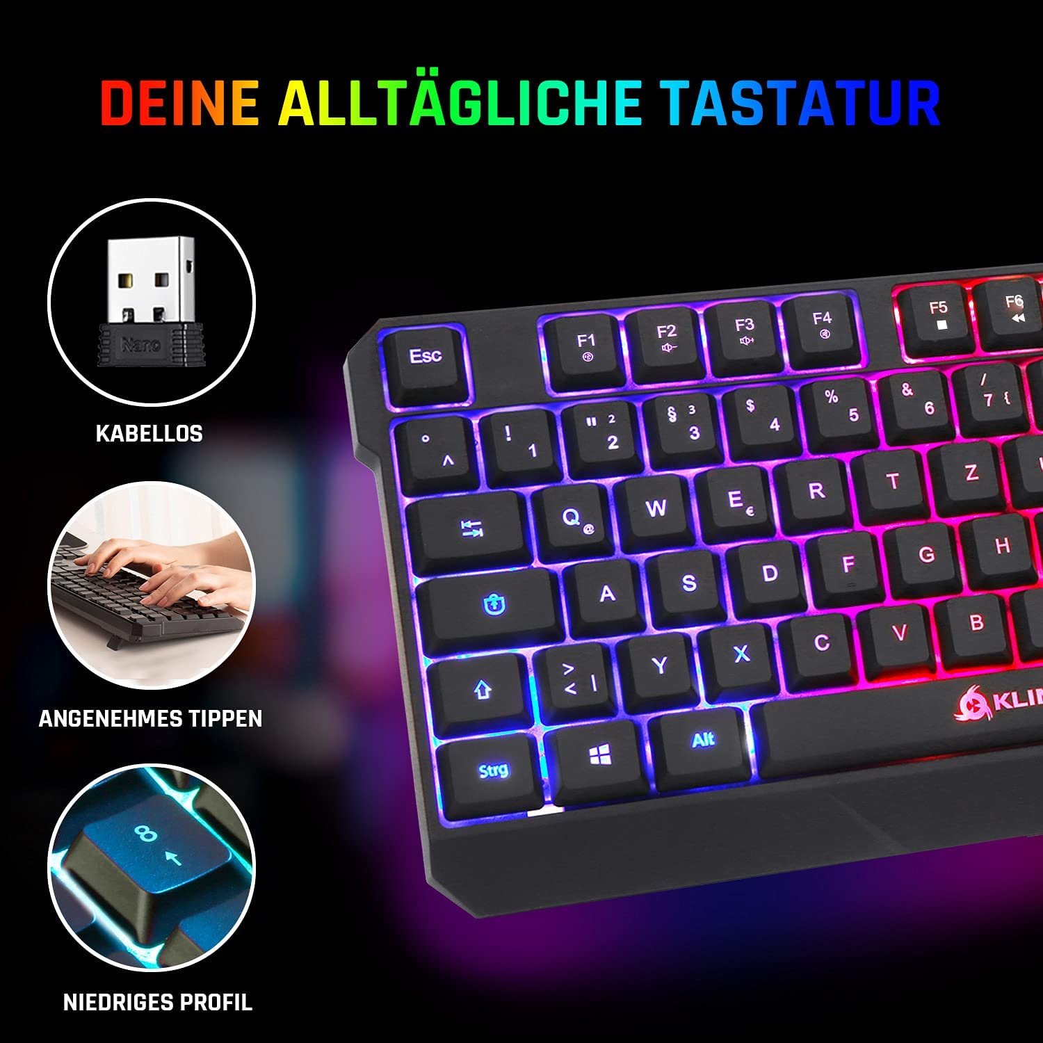 KLIM Chroma kabellose Gaming Tastatur