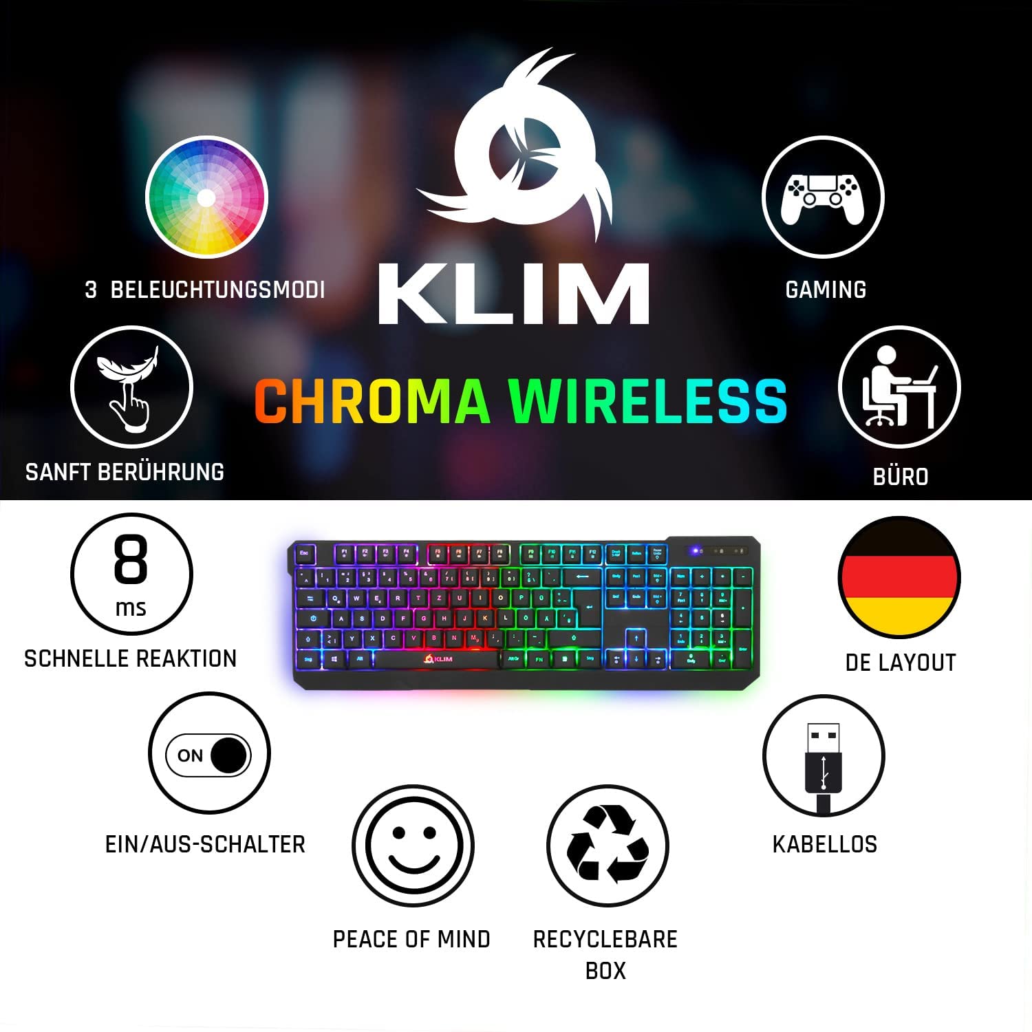 KLIM Chroma kabellose Gaming Tastatur
