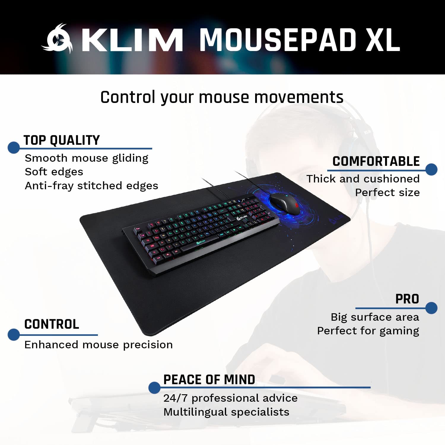 KLIM Logo Mat blue XXL Mauspad