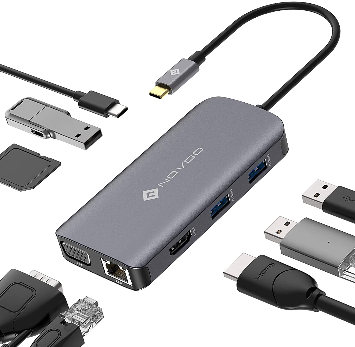 NOVOO USB-C Aluminium Hub 9 Anschlüsse