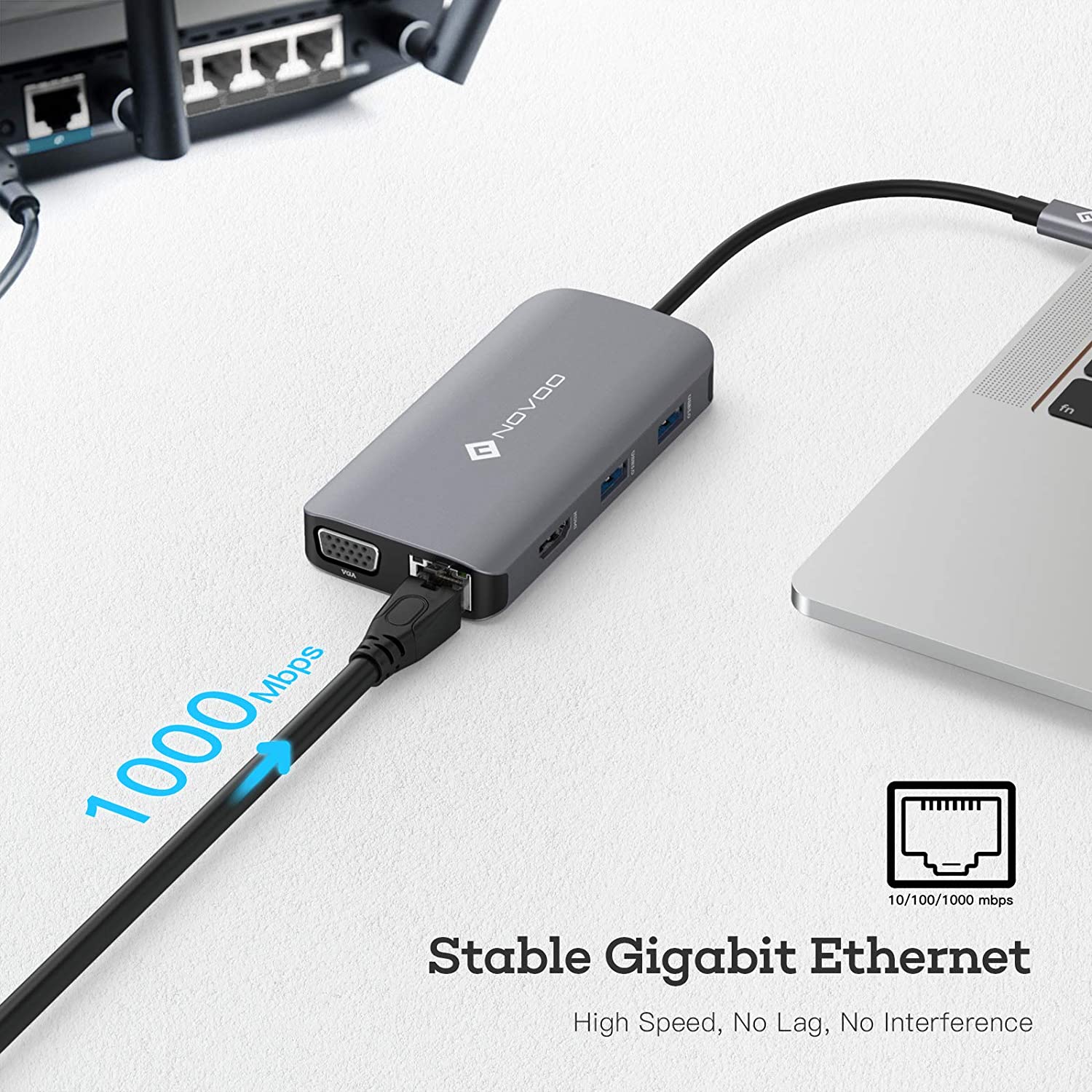 NOVOO USB-C Aluminium Hub 9 Anschlüsse