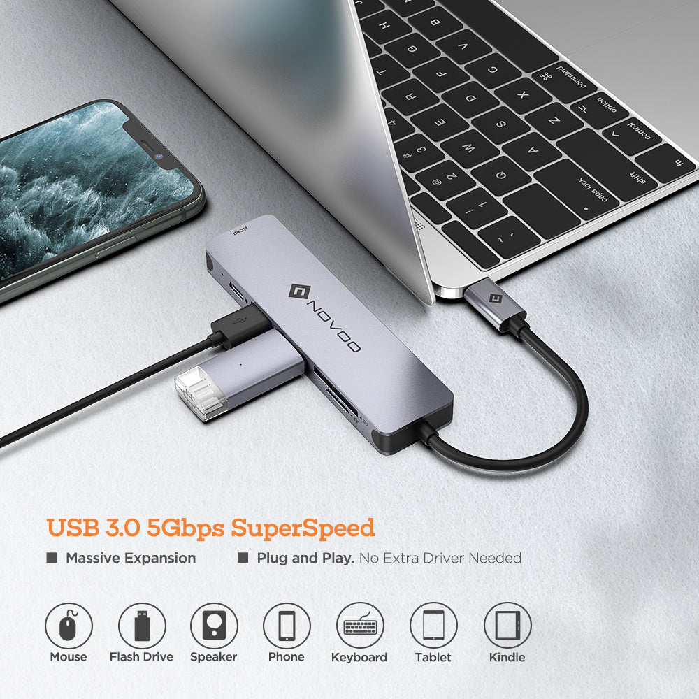 NOVOO USB-C Aluminium Hub 6 Anschlüsse