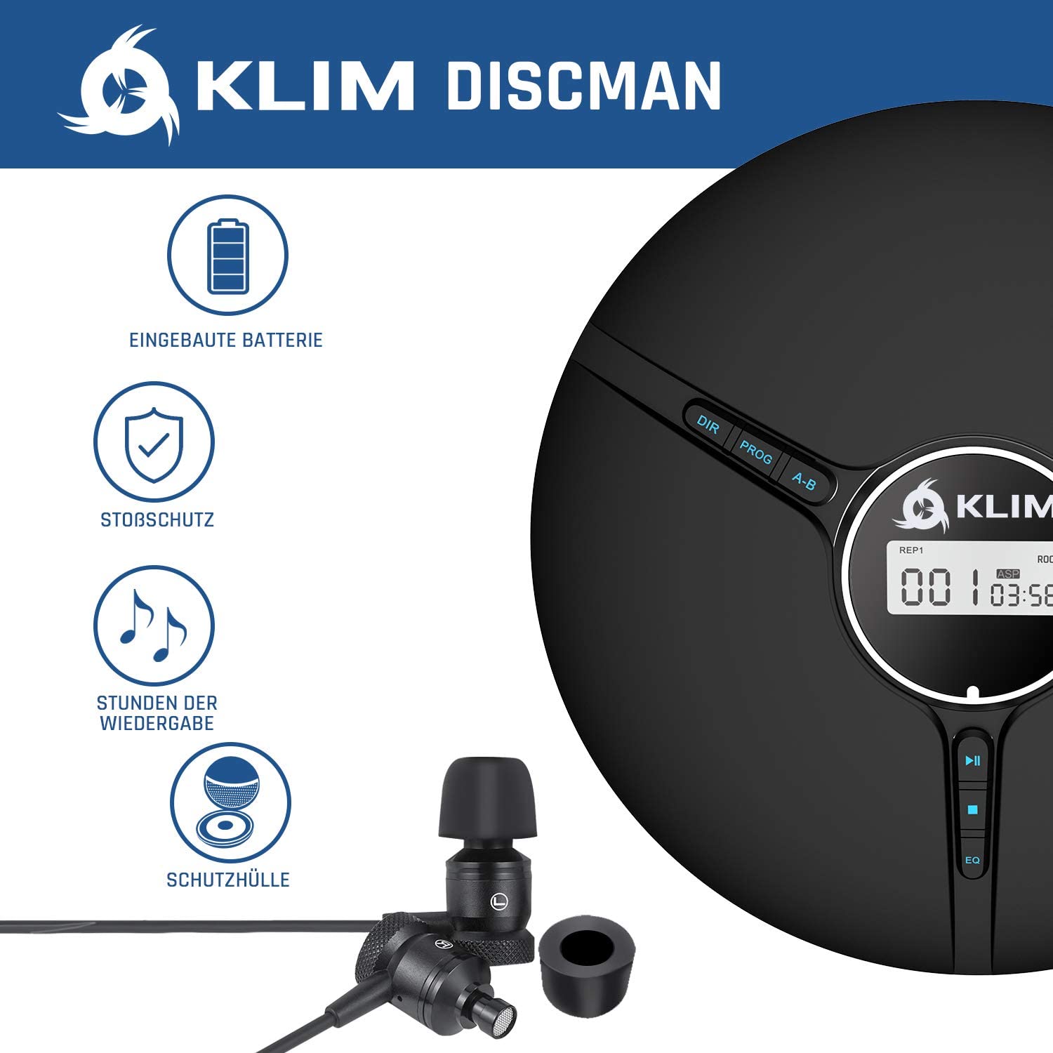 KLIM Discman Black Tragbarer CD-Player