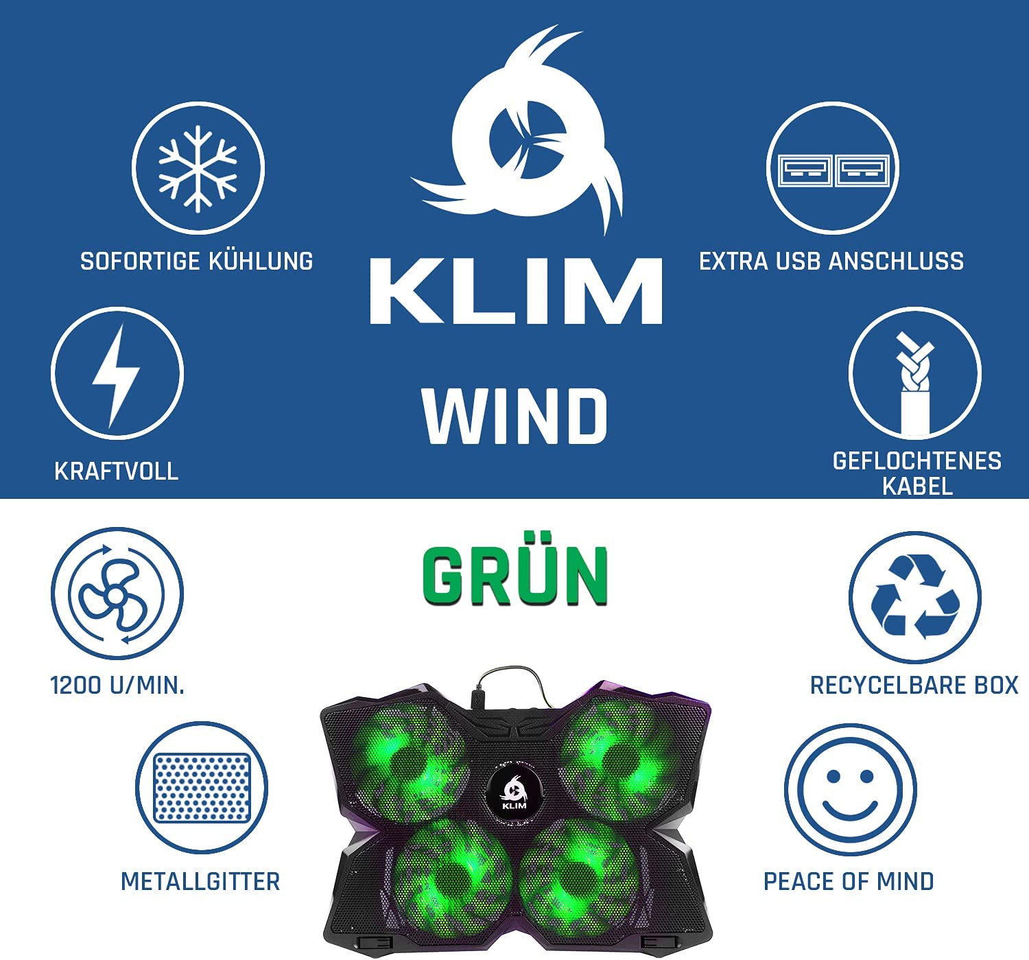 KLIM Wind Green Laptop Kühler