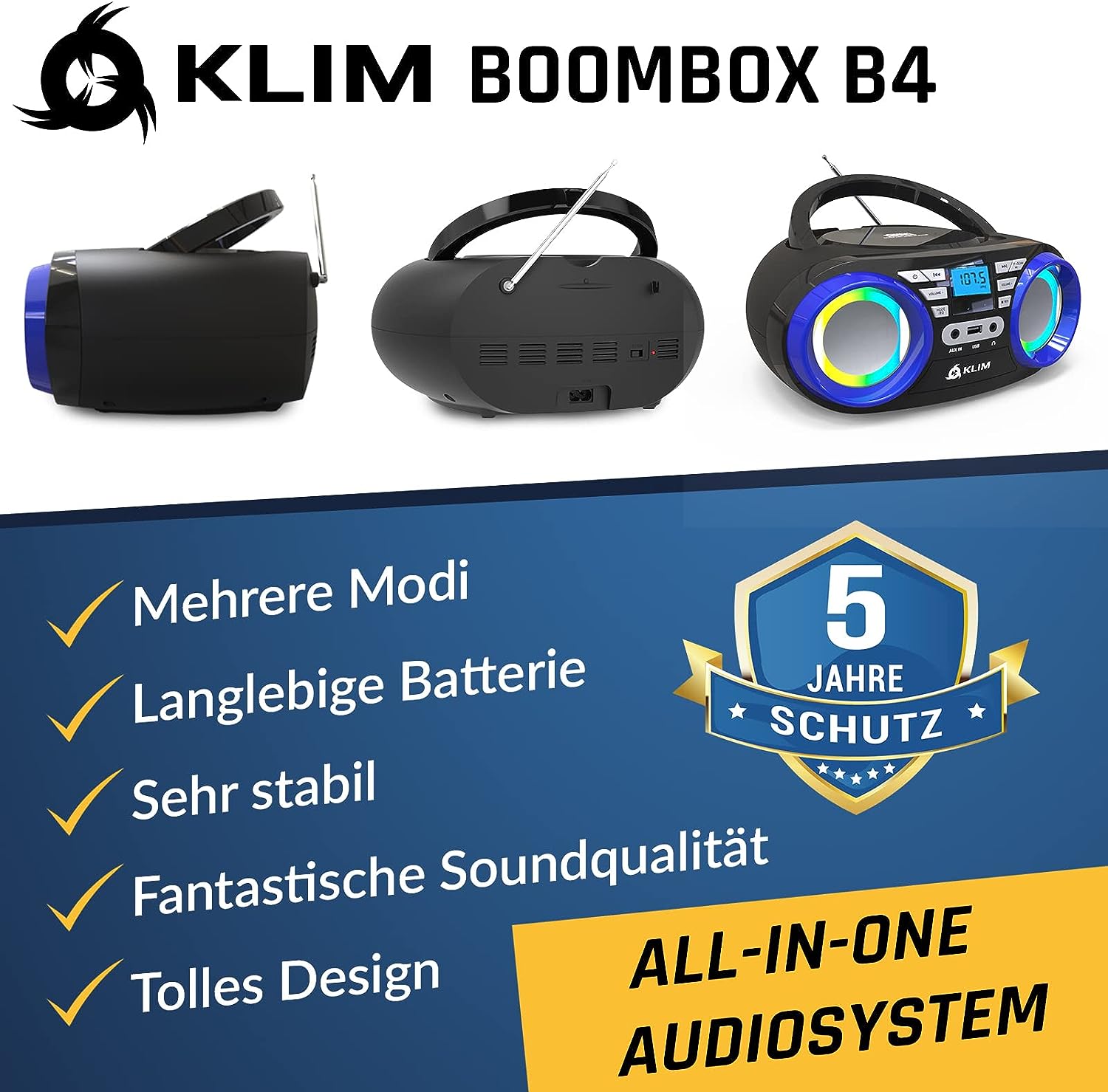KLIM Boombox B3 Tragbarer CD Player blau