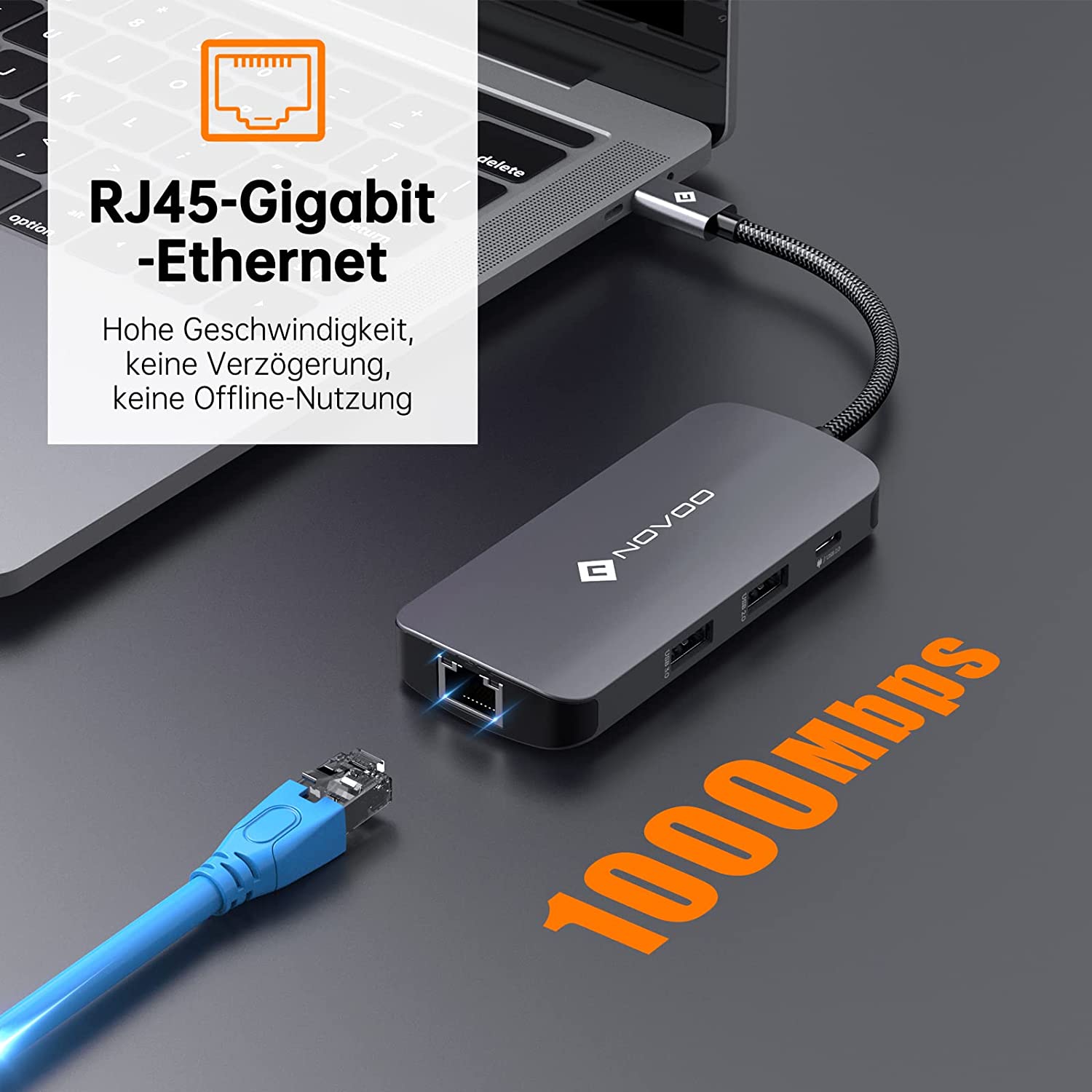 NOVOO USB-C Aluminium Hub 8 Anschlüsse