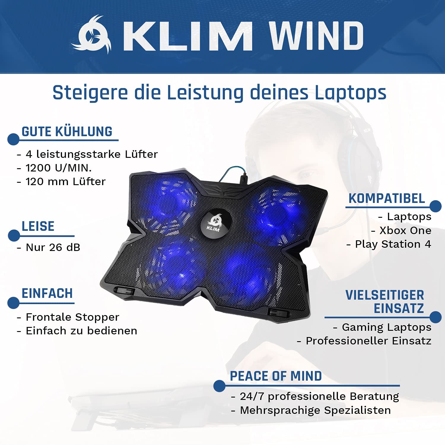 KLIM Wind Blue Laptop Kühler