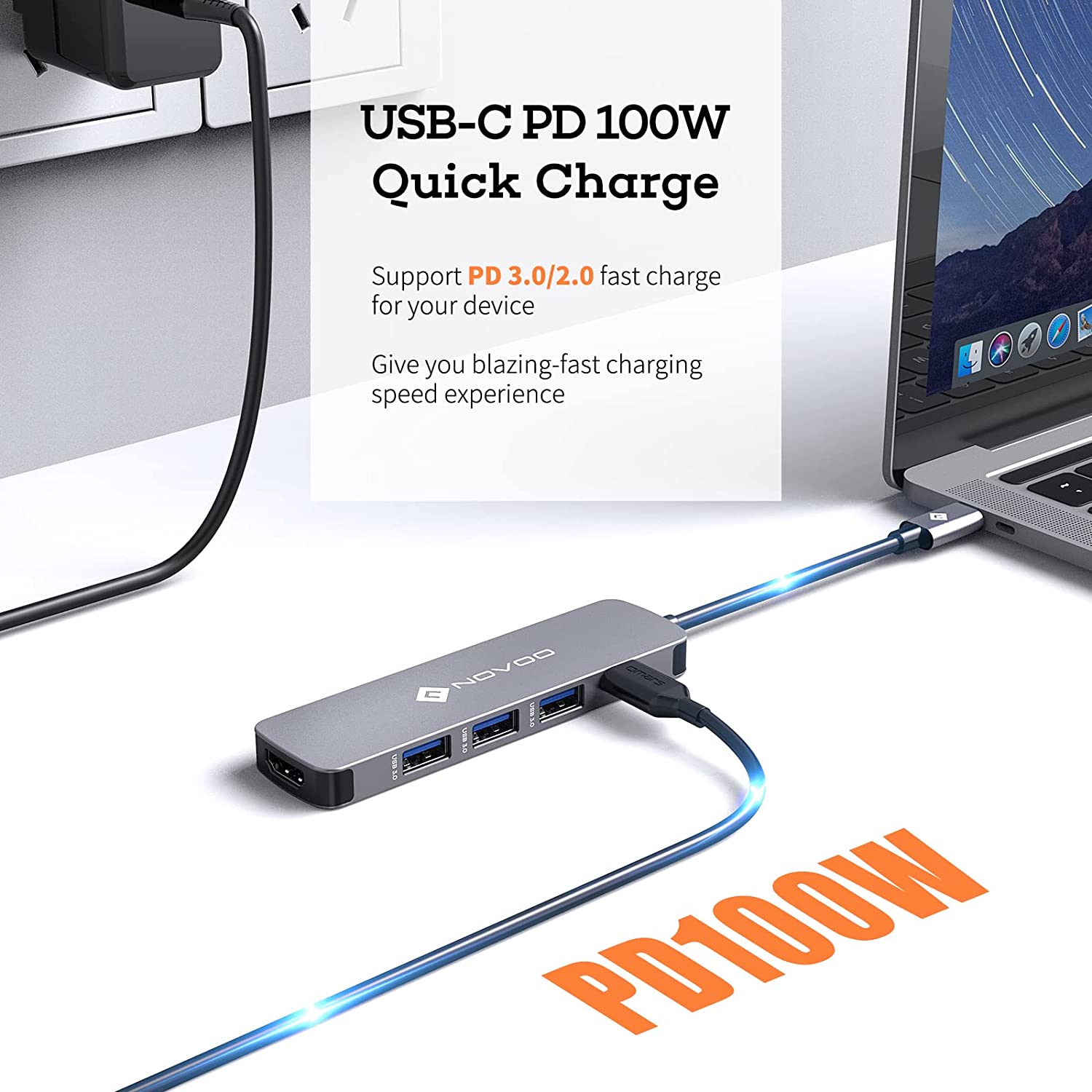 Novoo USB-C Aluminium Hub 5 Anschlüsse mit PD