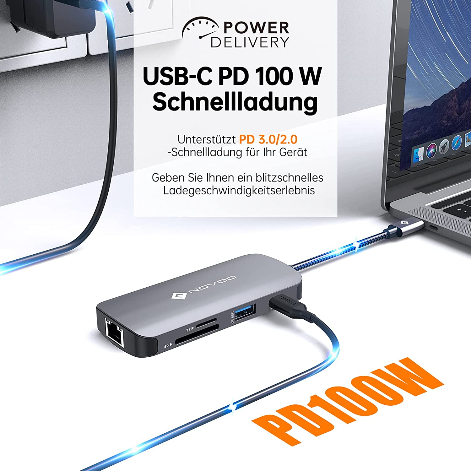 NOVOO USB-C Aluminium Hub 8 Anschlüsse