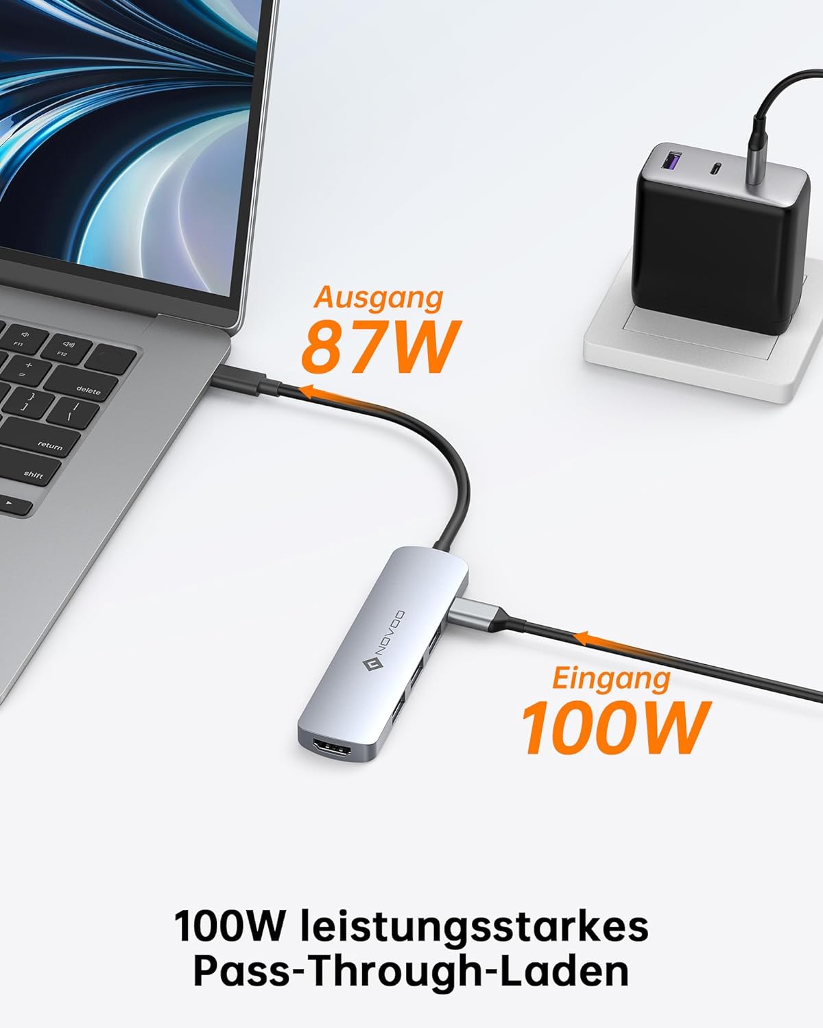 NOVOO USB-C Hub mit 4K HDMI, 100W PD, 3 USB-A Datenports 5Gbps