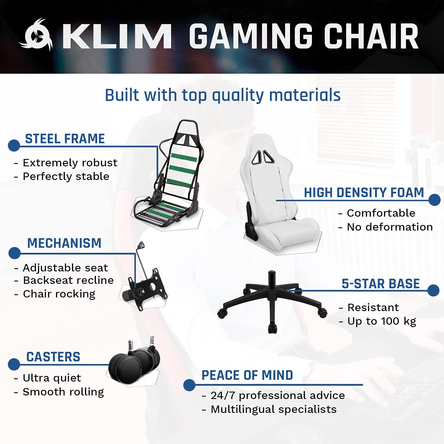 KLIM 1st White Gaming Stuhl