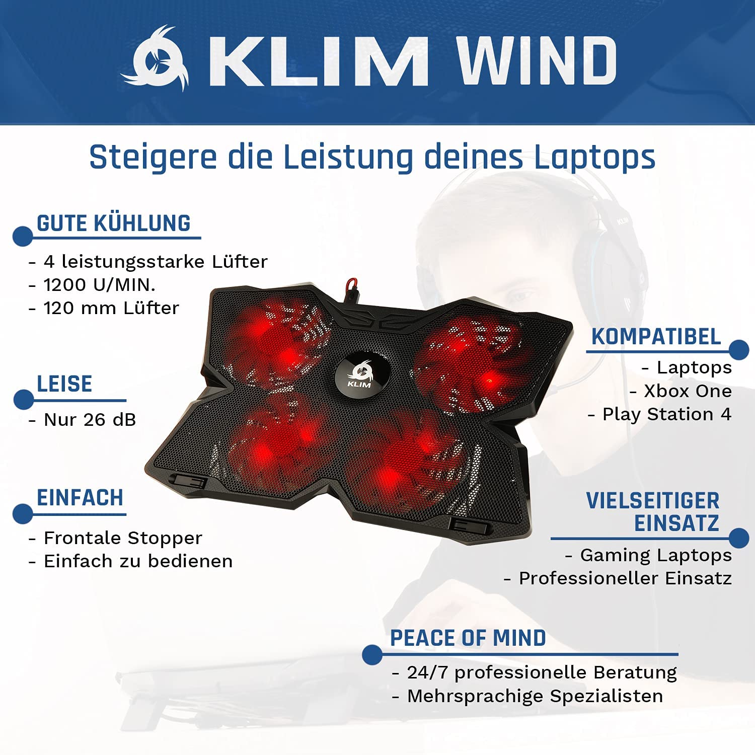 KLIM Wind Black Red Laptop Kühler