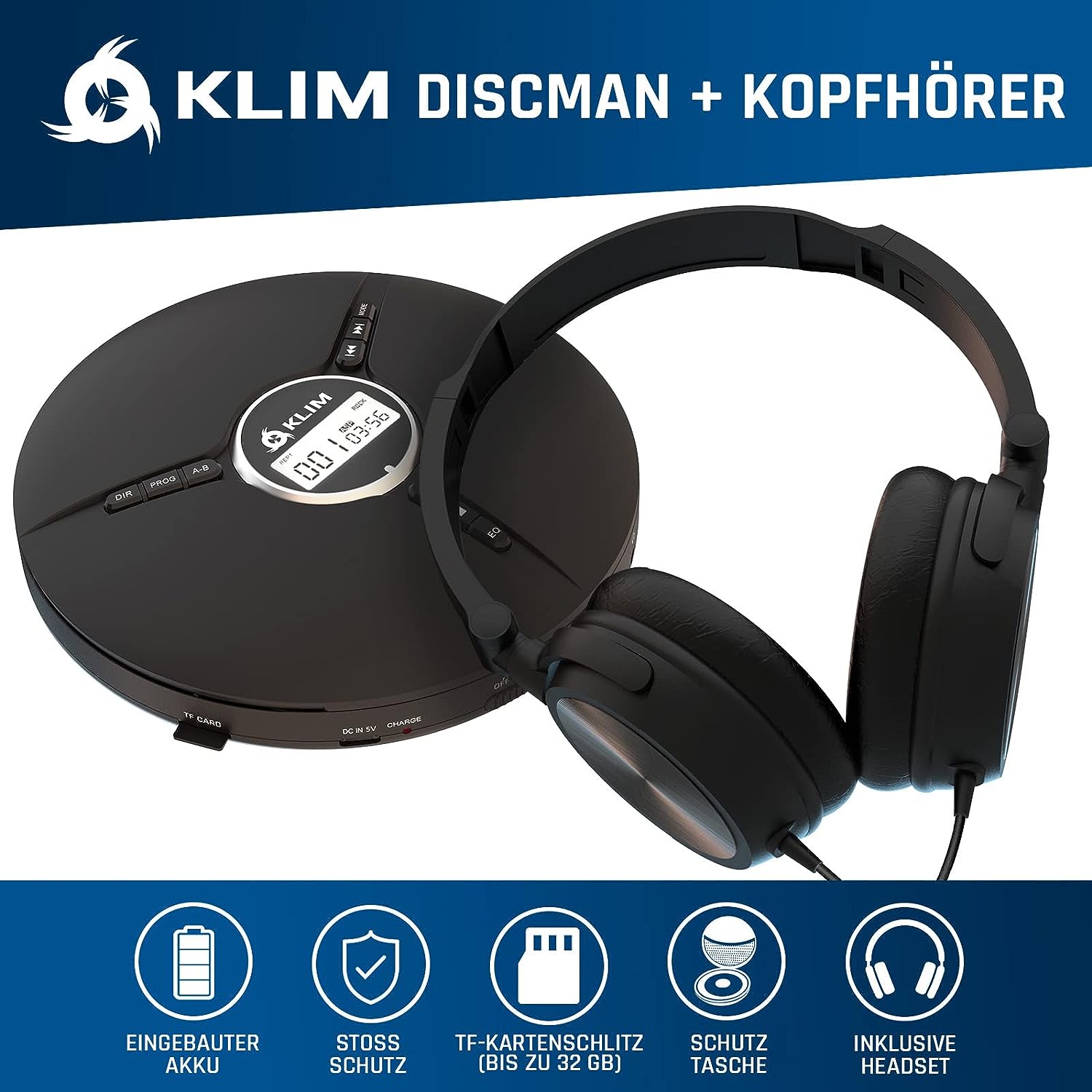 KLIM Discman mit Kopfhörer schwarz