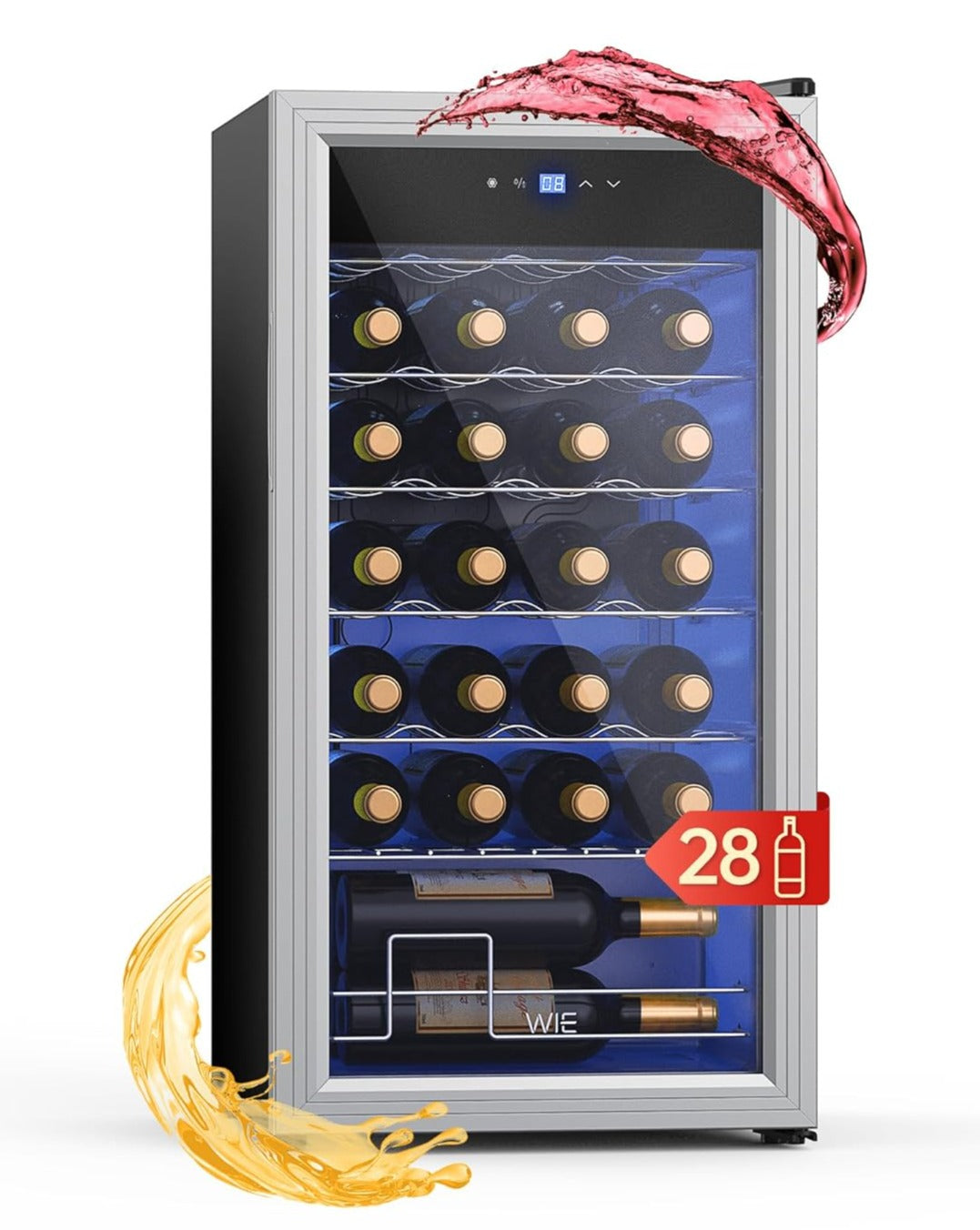 WIE Weinkühlschrank für 28 Flaschen mit Anti-UV Glastür, 5-18°C