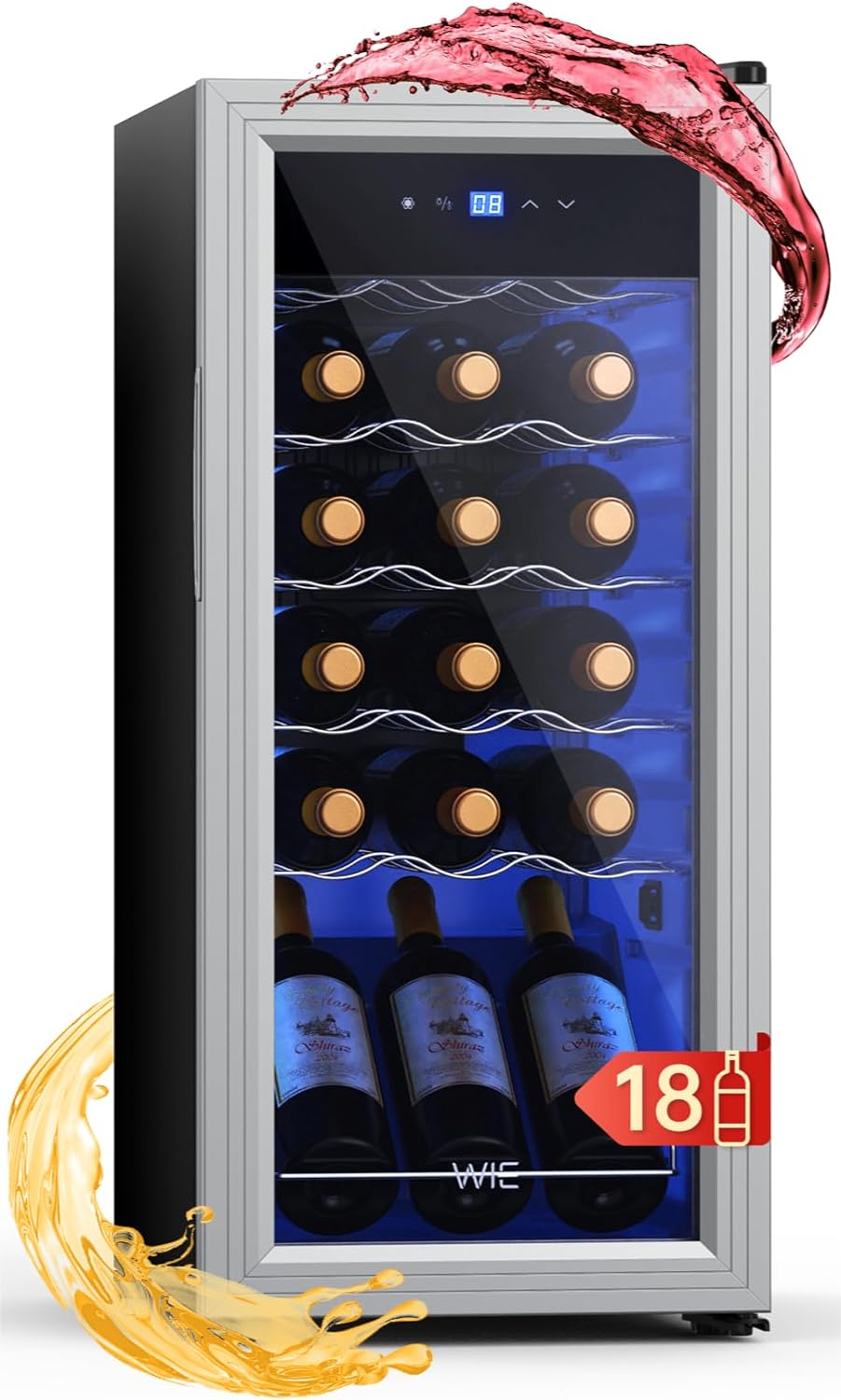 WIE Weinkühlschrank für 18 Flaschen mit Anti-UV Glastür 5-18°C