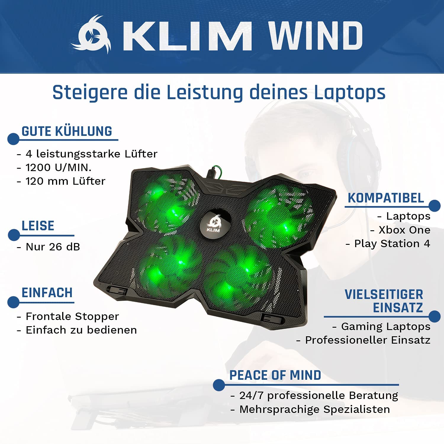 KLIM Wind Green Laptop Kühler