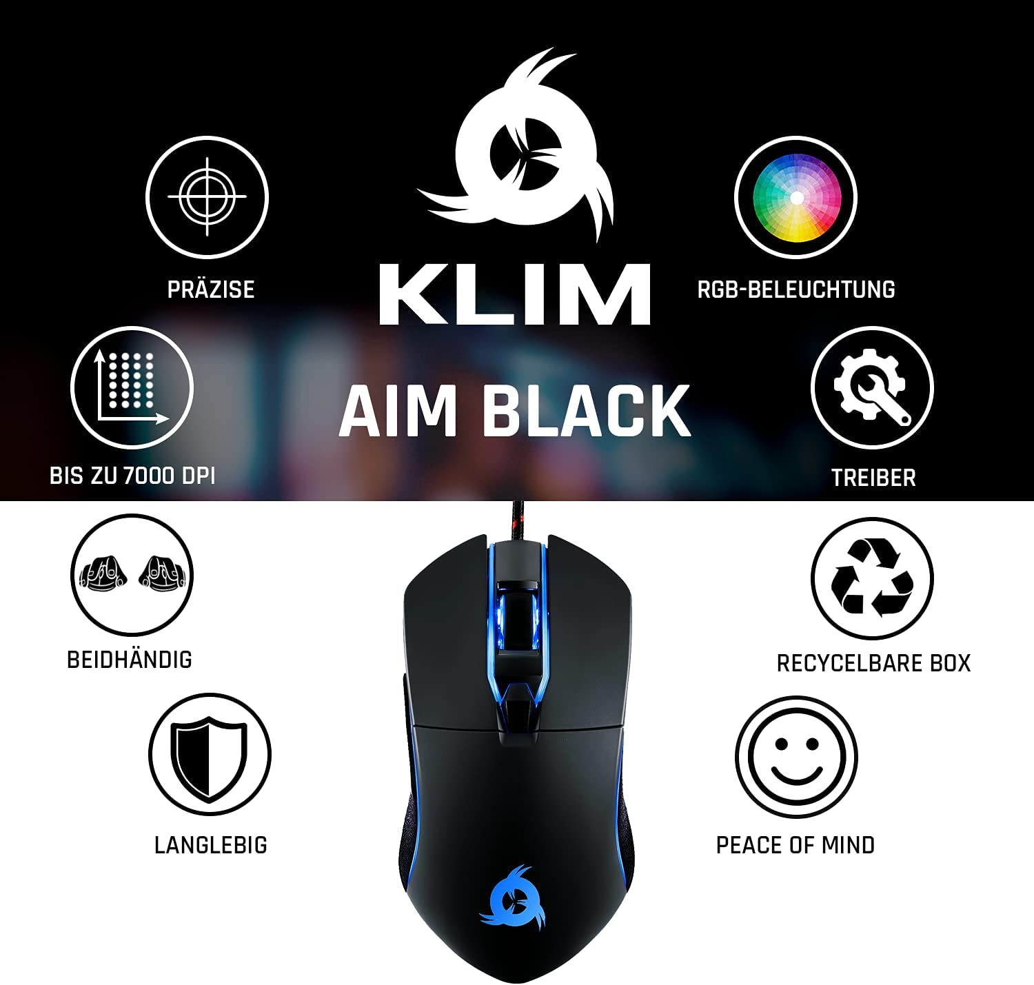 KLIM Aim black Gaming Maus