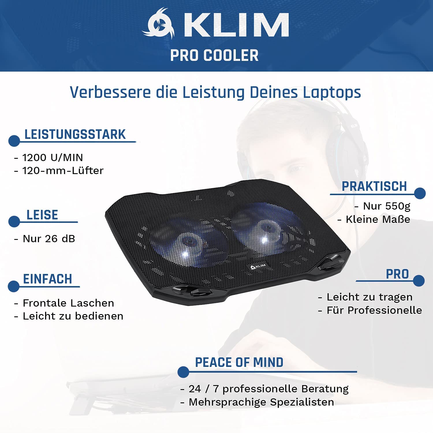 KLIM Pro cooler white Laptop Kühler