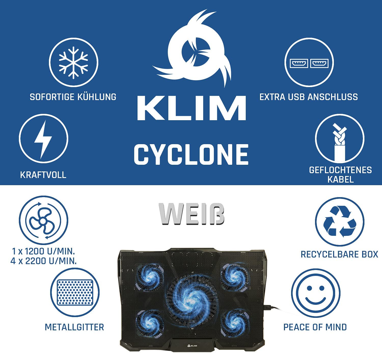 KLIM Cyclone white Laptop Kühler