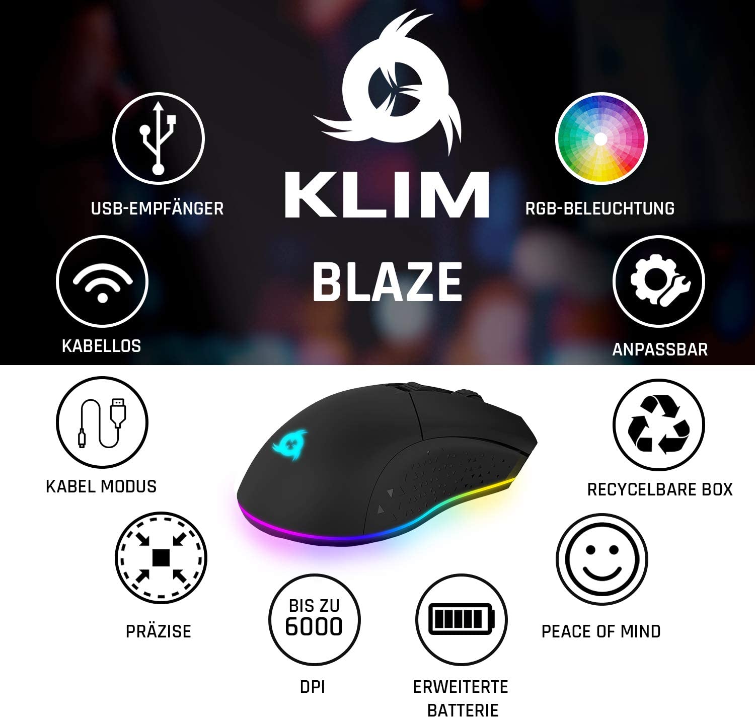 KLIM Blaze black Gaming Maus